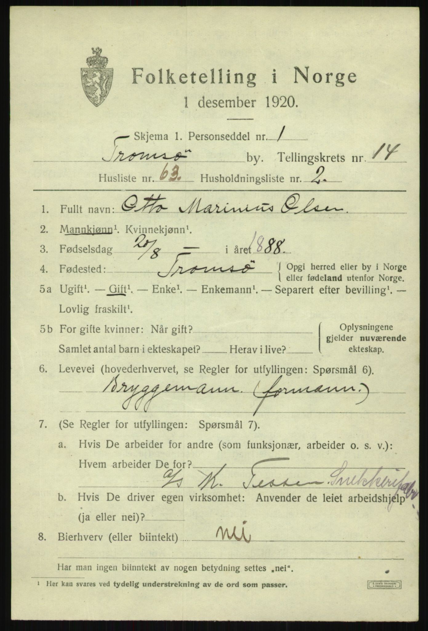 SATØ, 1920 census for Tromsø, 1920, p. 27699