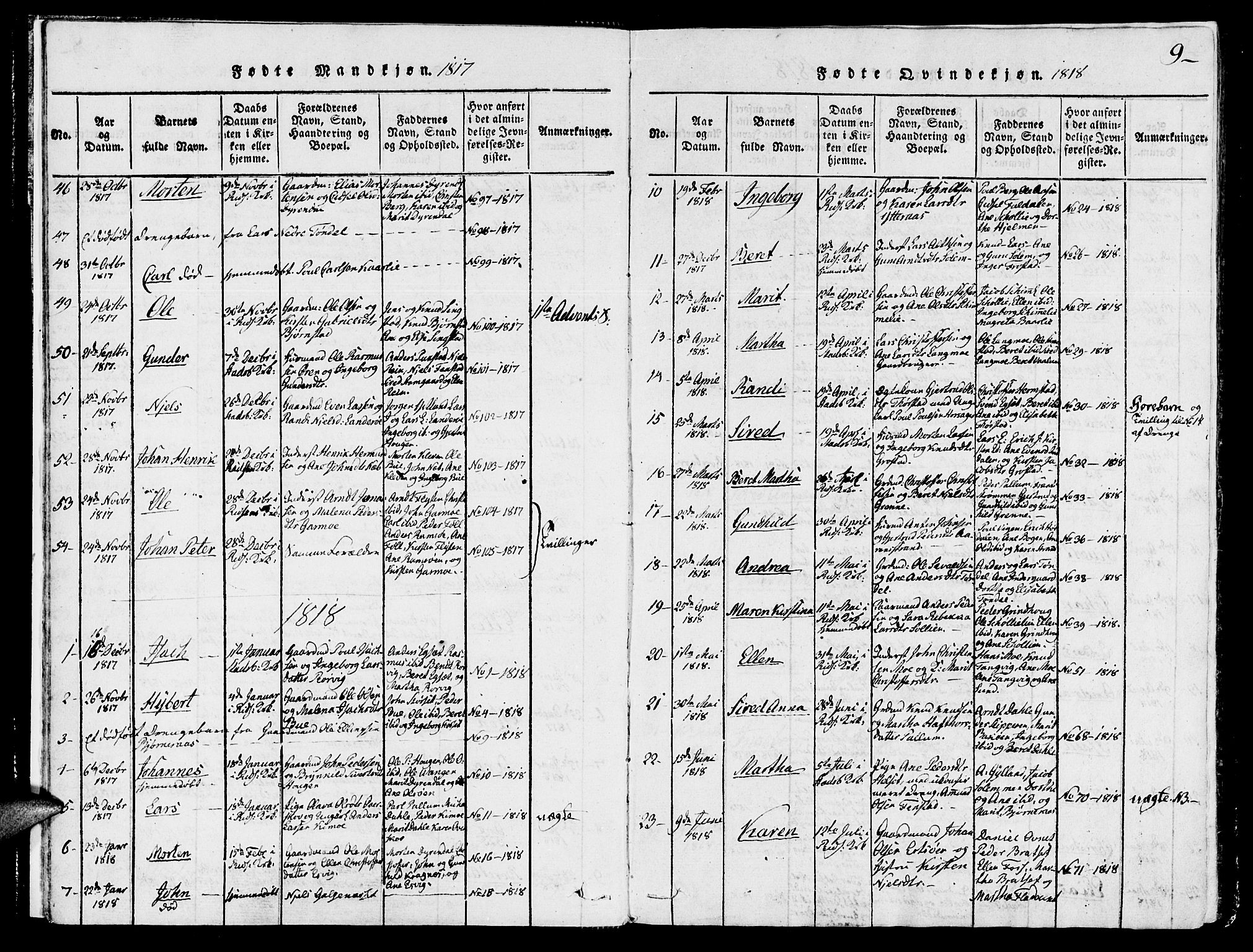 Ministerialprotokoller, klokkerbøker og fødselsregistre - Sør-Trøndelag, AV/SAT-A-1456/646/L0608: Parish register (official) no. 646A06, 1816-1825, p. 9