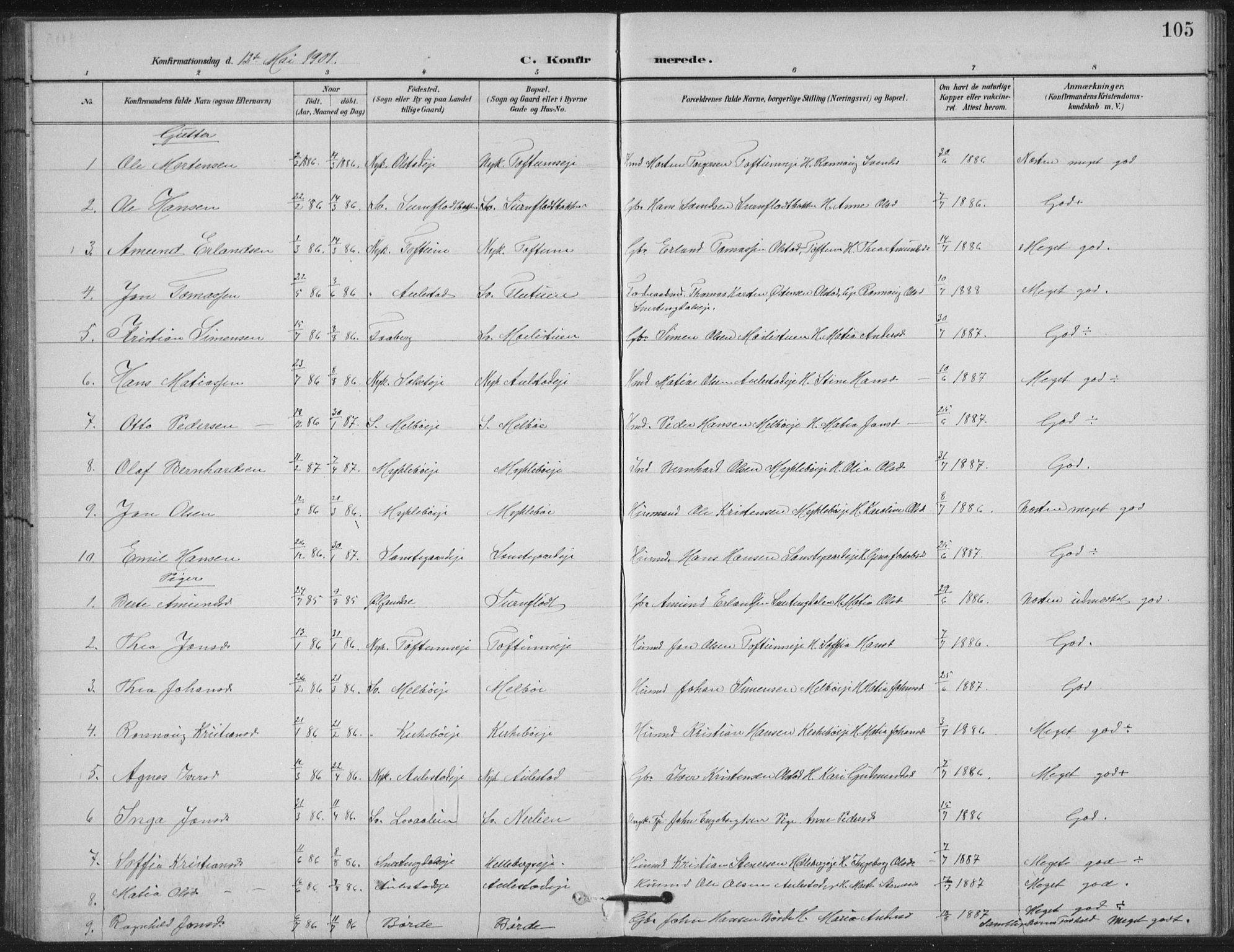 Vestre Gausdal prestekontor, SAH/PREST-094/H/Ha/Hab/L0004: Parish register (copy) no. 4, 1898-1939, p. 105