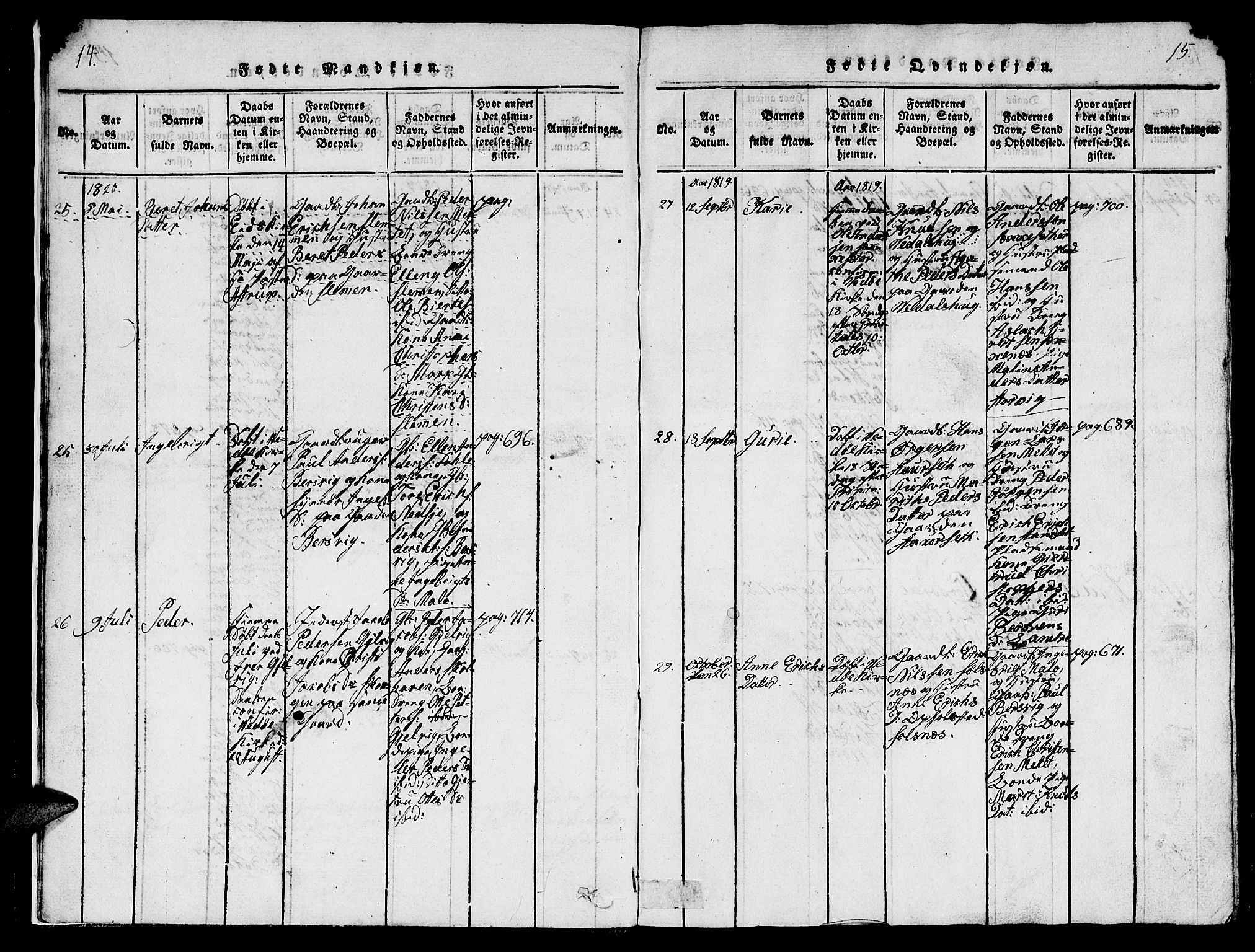 Ministerialprotokoller, klokkerbøker og fødselsregistre - Møre og Romsdal, SAT/A-1454/547/L0610: Parish register (copy) no. 547C01, 1818-1839, p. 14-15