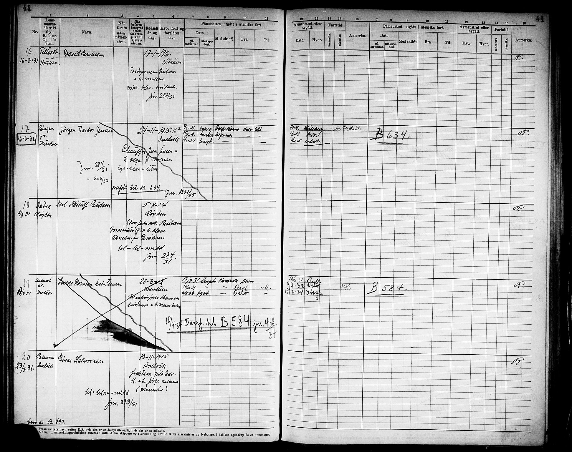 Drammen innrulleringsdistrikt, SAKO/A-781/F/Fd/L0007: Midlertidige patenter, 1930-1940, p. 46