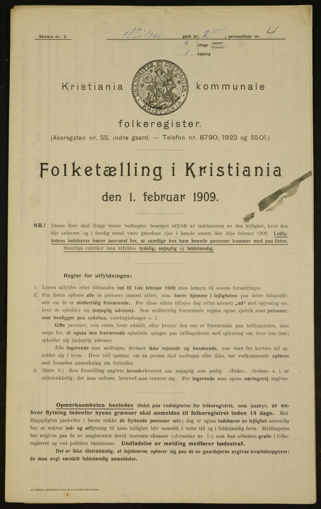 OBA, Municipal Census 1909 for Kristiania, 1909, p. 116448