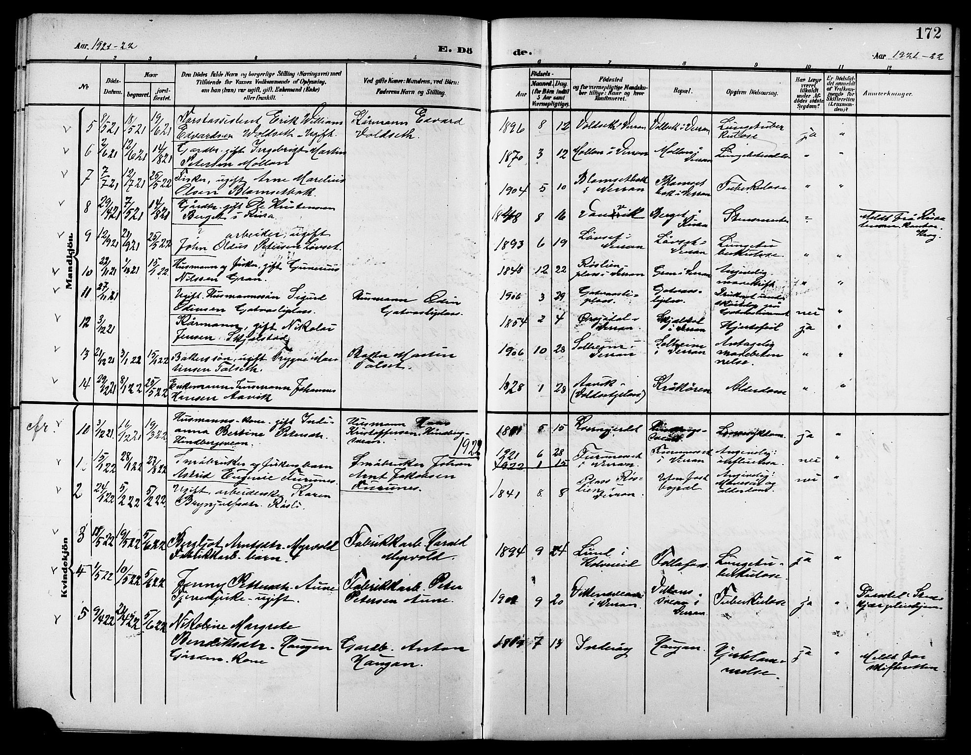 Ministerialprotokoller, klokkerbøker og fødselsregistre - Nord-Trøndelag, SAT/A-1458/744/L0424: Parish register (copy) no. 744C03, 1906-1923, p. 172