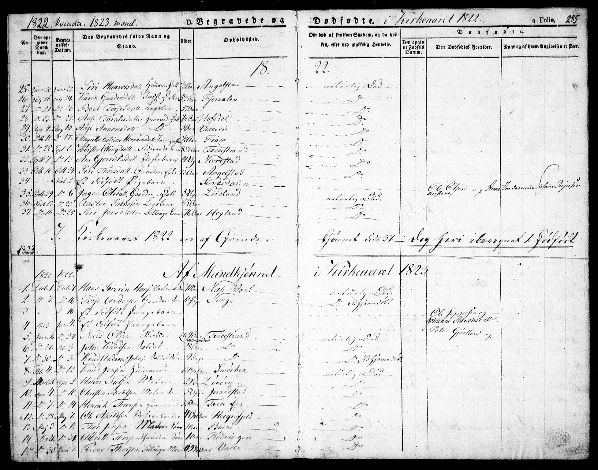 Holt sokneprestkontor, AV/SAK-1111-0021/F/Fa/L0006: Parish register (official) no. A 6, 1820-1835, p. 285