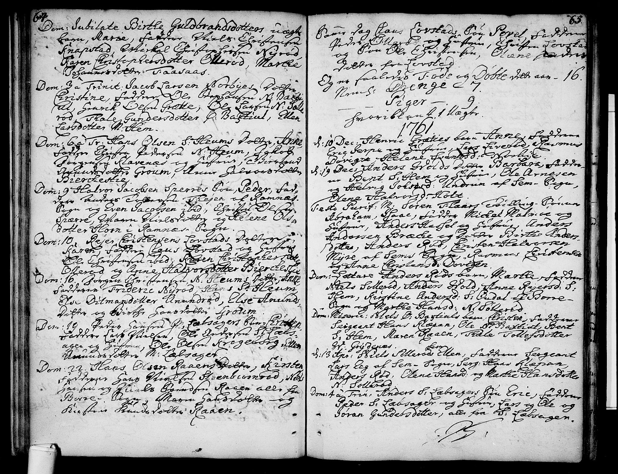 Våle kirkebøker, AV/SAKO-A-334/F/Fa/L0004: Parish register (official) no. I 4 /1, 1732-1773, p. 64-65