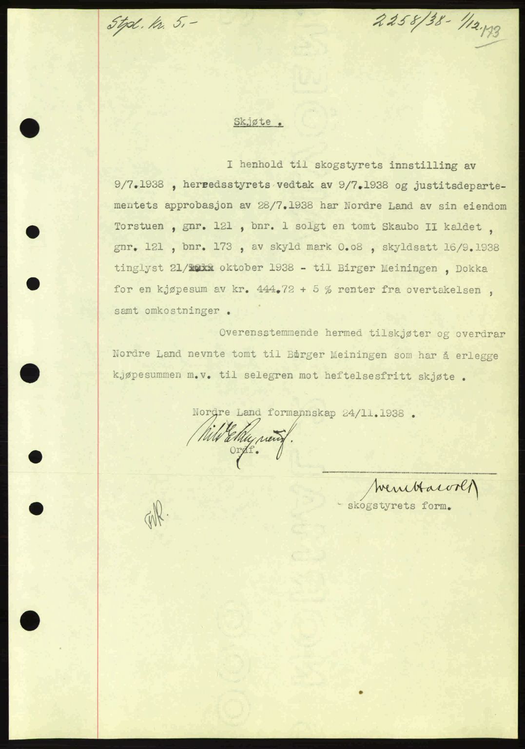 Hadeland og Land tingrett, AV/SAH-TING-010/H/Hb/Hbb/L0077: Mortgage book no. A77, 1938-1939, Diary no: : 2258/1938