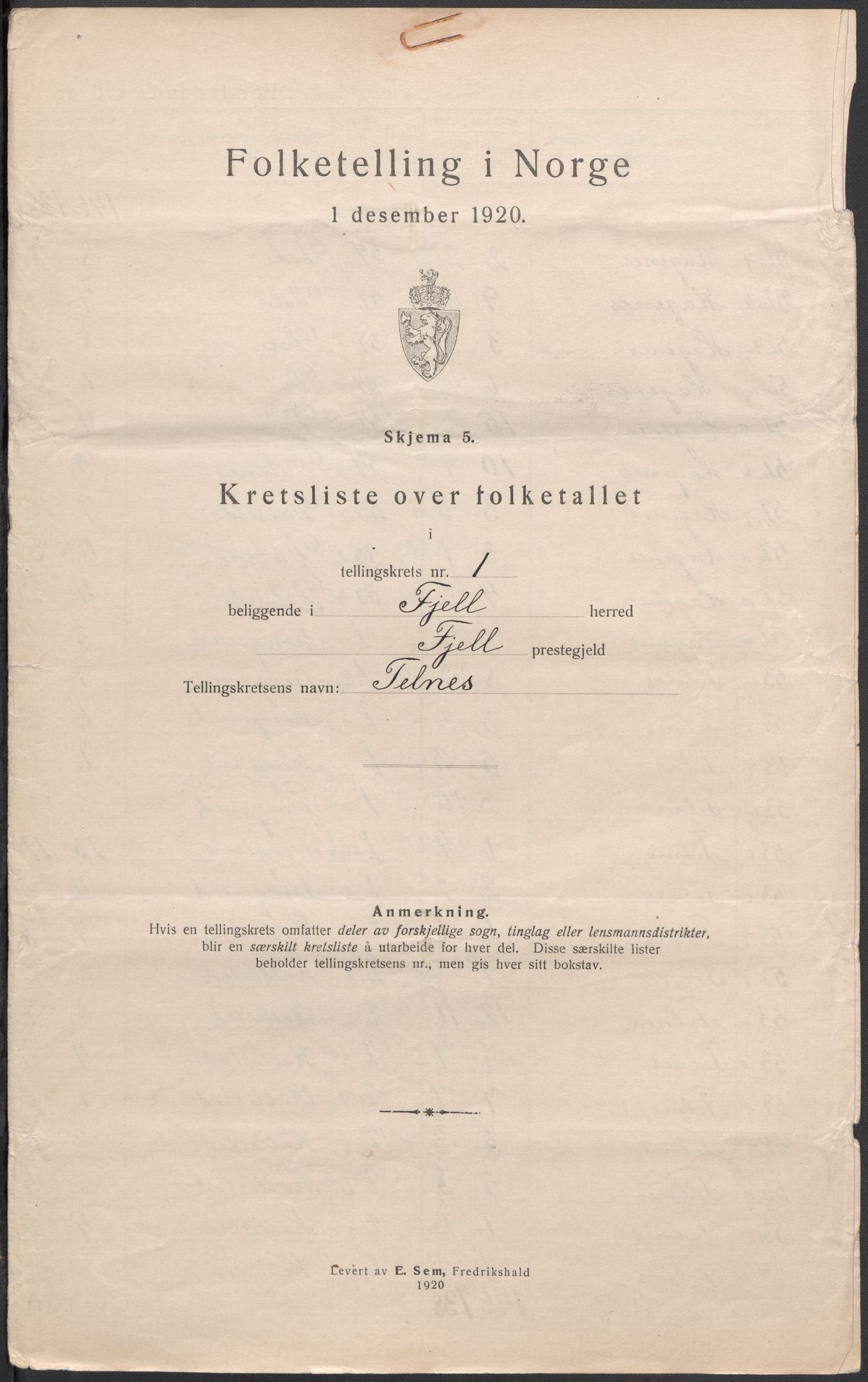 SAB, 1920 census for Fjell, 1920, p. 4