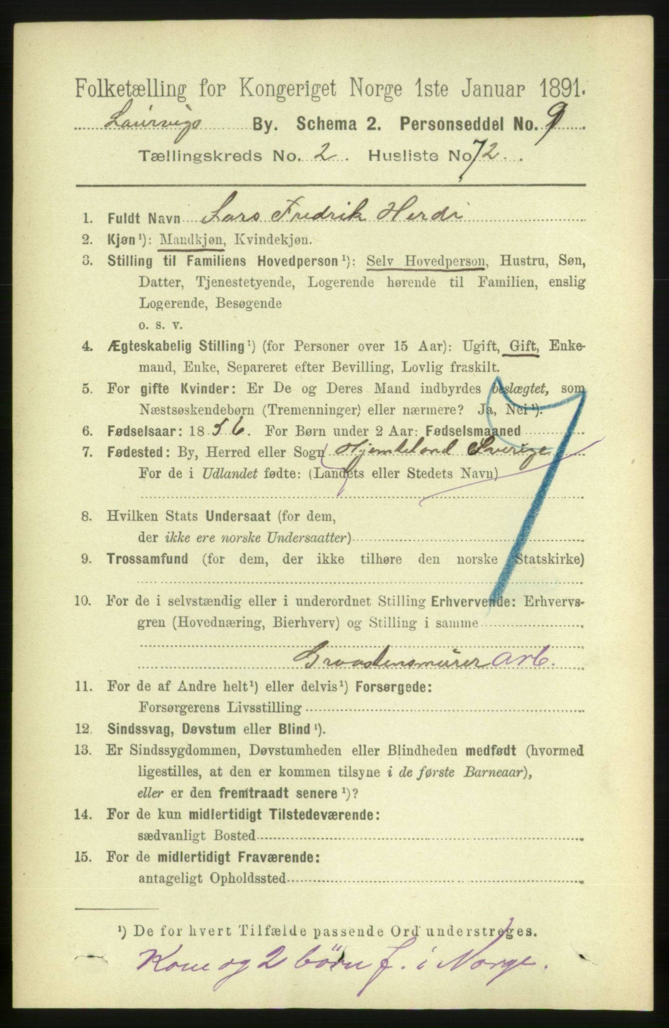 RA, 1891 census for 0707 Larvik, 1891, p. 4114