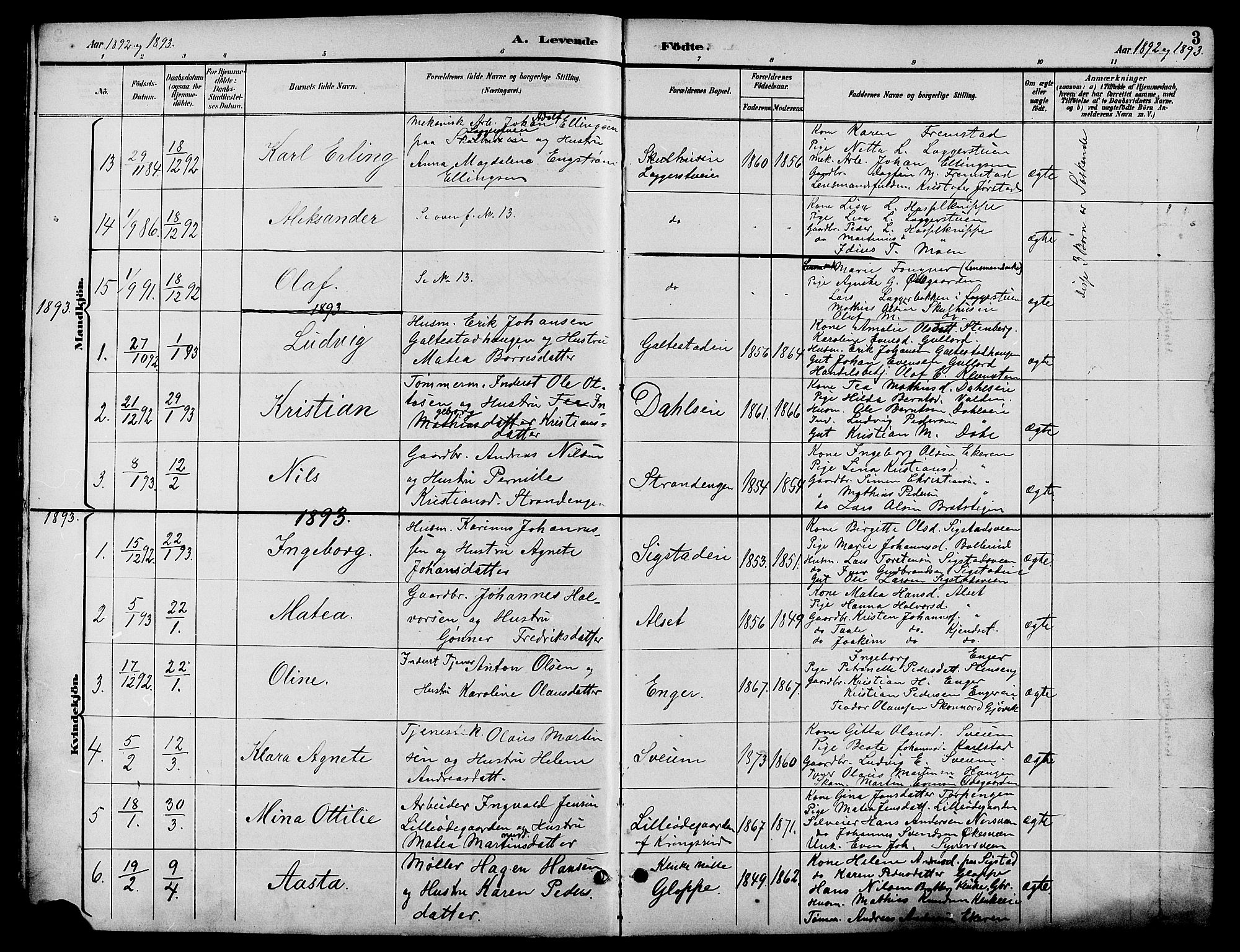 Biri prestekontor, SAH/PREST-096/H/Ha/Hab/L0004: Parish register (copy) no. 4, 1892-1909, p. 3