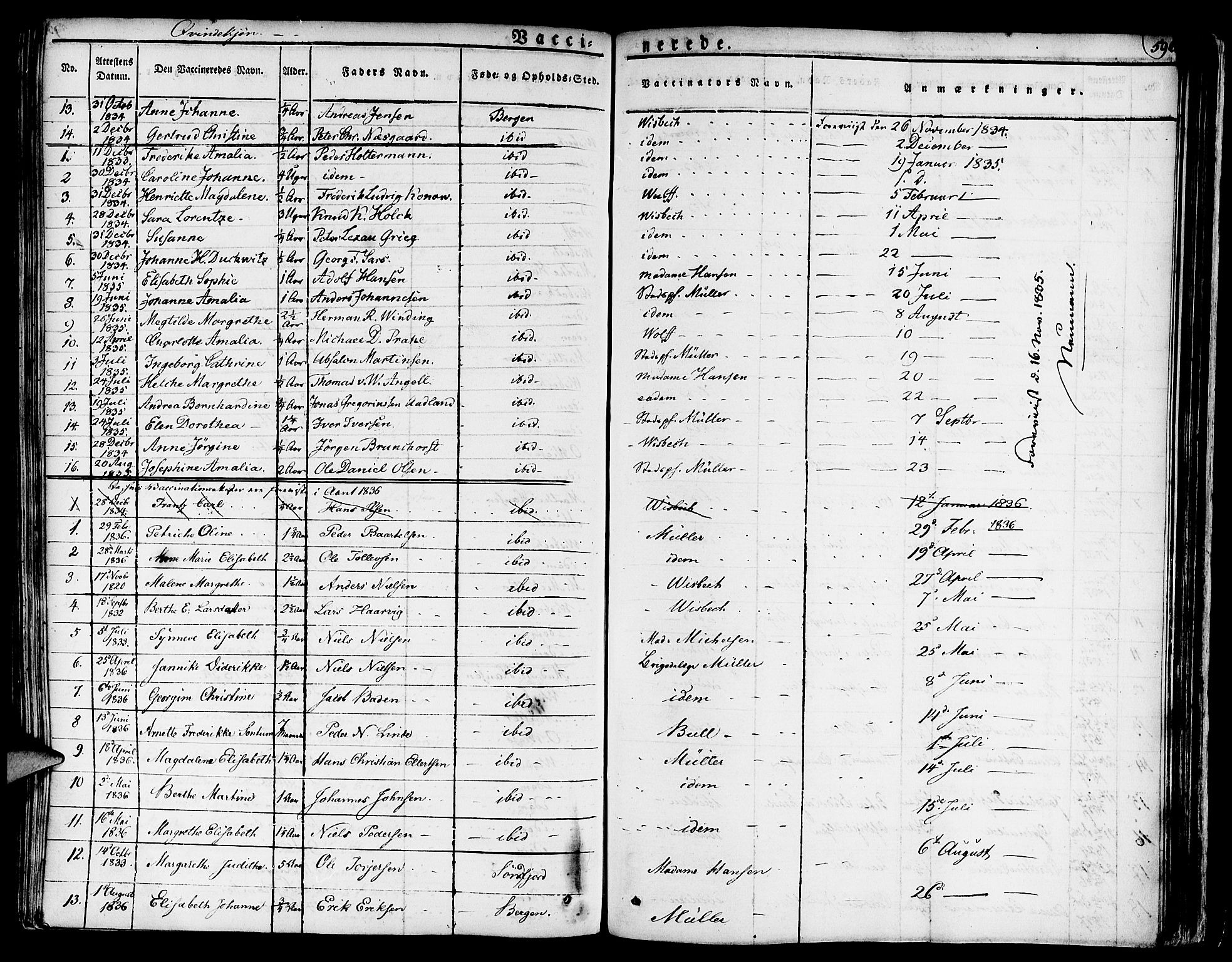 Nykirken Sokneprestembete, SAB/A-77101/H/Haa/L0012: Parish register (official) no. A 12, 1821-1844, p. 596