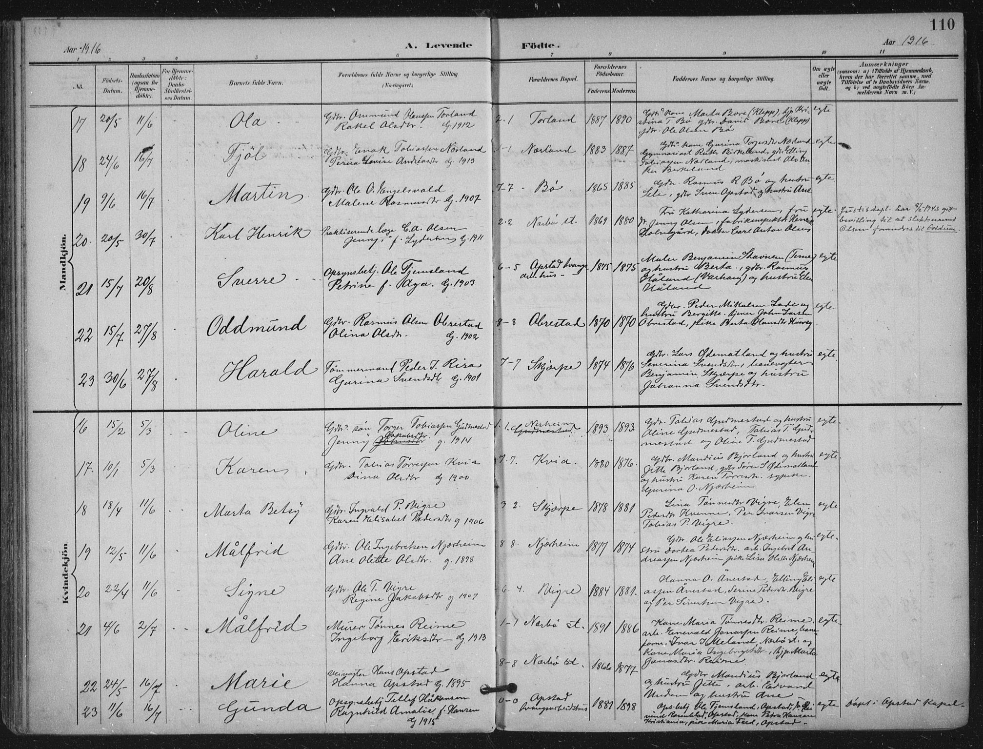 Hå sokneprestkontor, AV/SAST-A-101801/002/B/L0001: Parish register (official) no. A 11, 1897-1924, p. 110