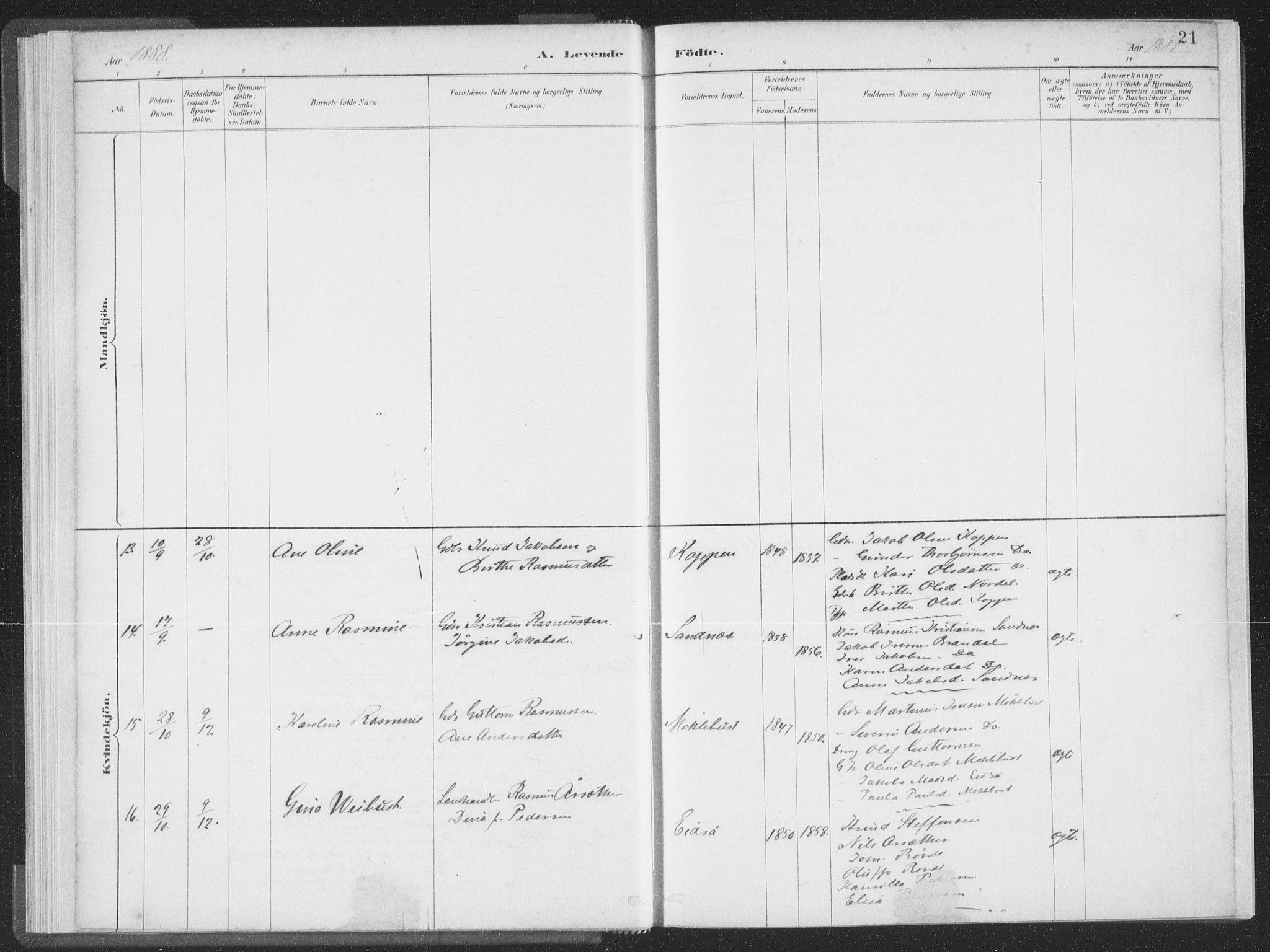 Ministerialprotokoller, klokkerbøker og fødselsregistre - Møre og Romsdal, AV/SAT-A-1454/502/L0025: Parish register (official) no. 502A03, 1885-1909, p. 21