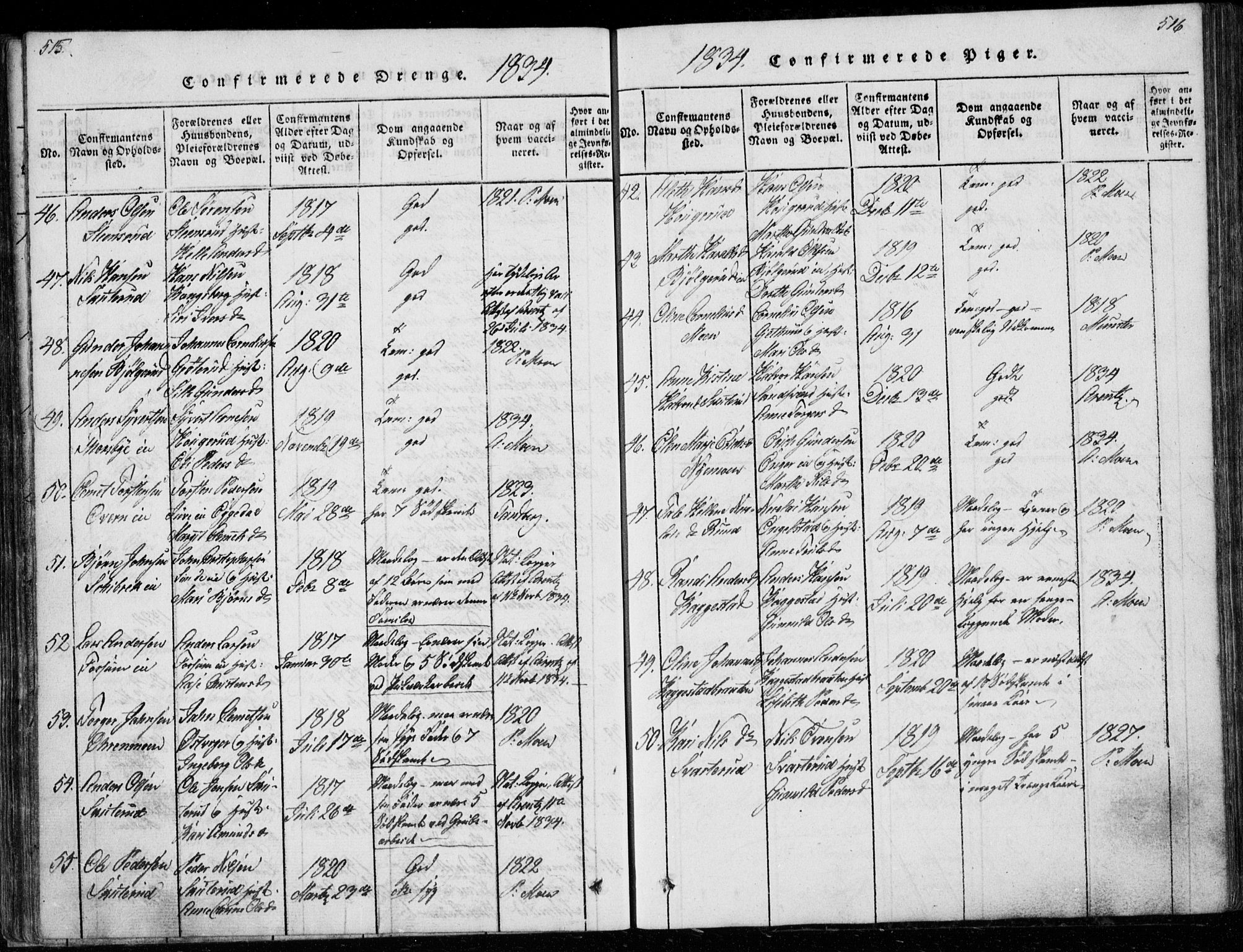 Modum kirkebøker, AV/SAKO-A-234/G/Ga/L0003: Parish register (copy) no. I 3, 1832-1842, p. 515-516