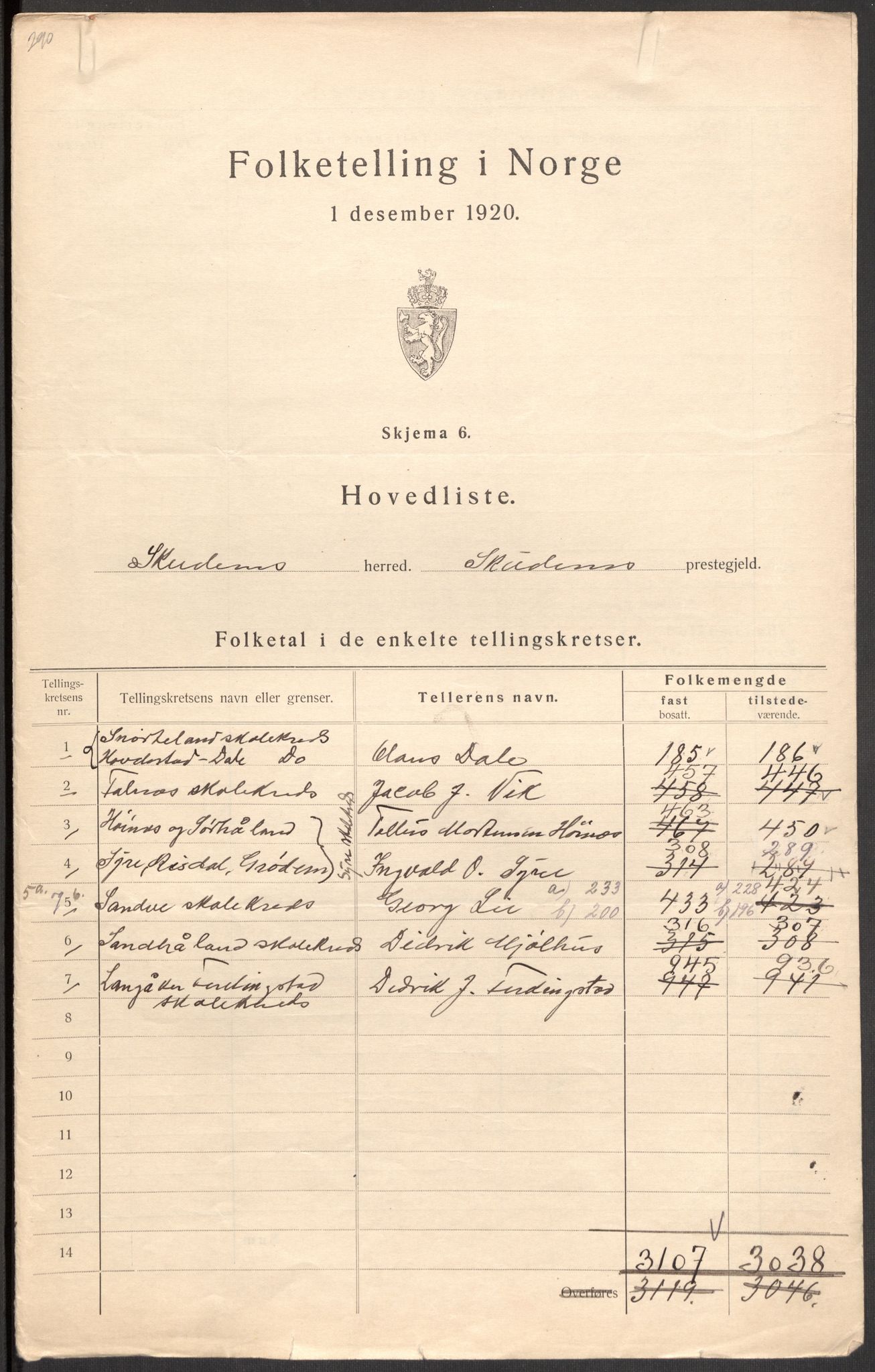 SAST, 1920 census for Skudenes, 1920, p. 6