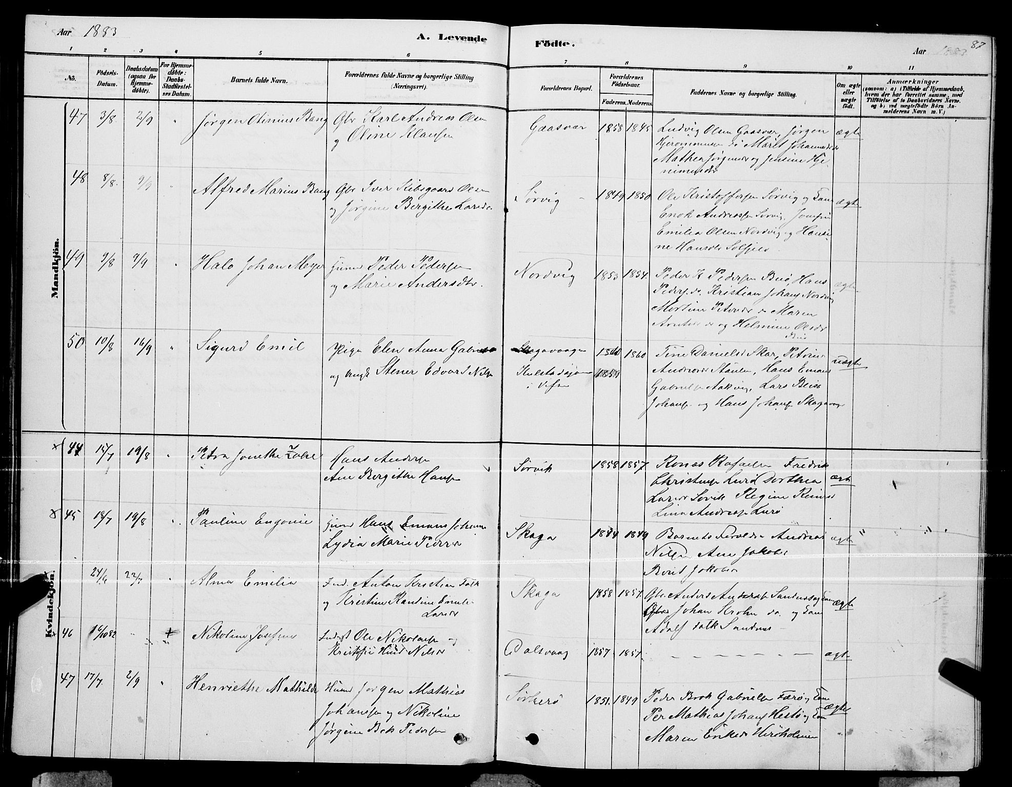 Ministerialprotokoller, klokkerbøker og fødselsregistre - Nordland, AV/SAT-A-1459/834/L0513: Parish register (copy) no. 834C04, 1877-1892, p. 87