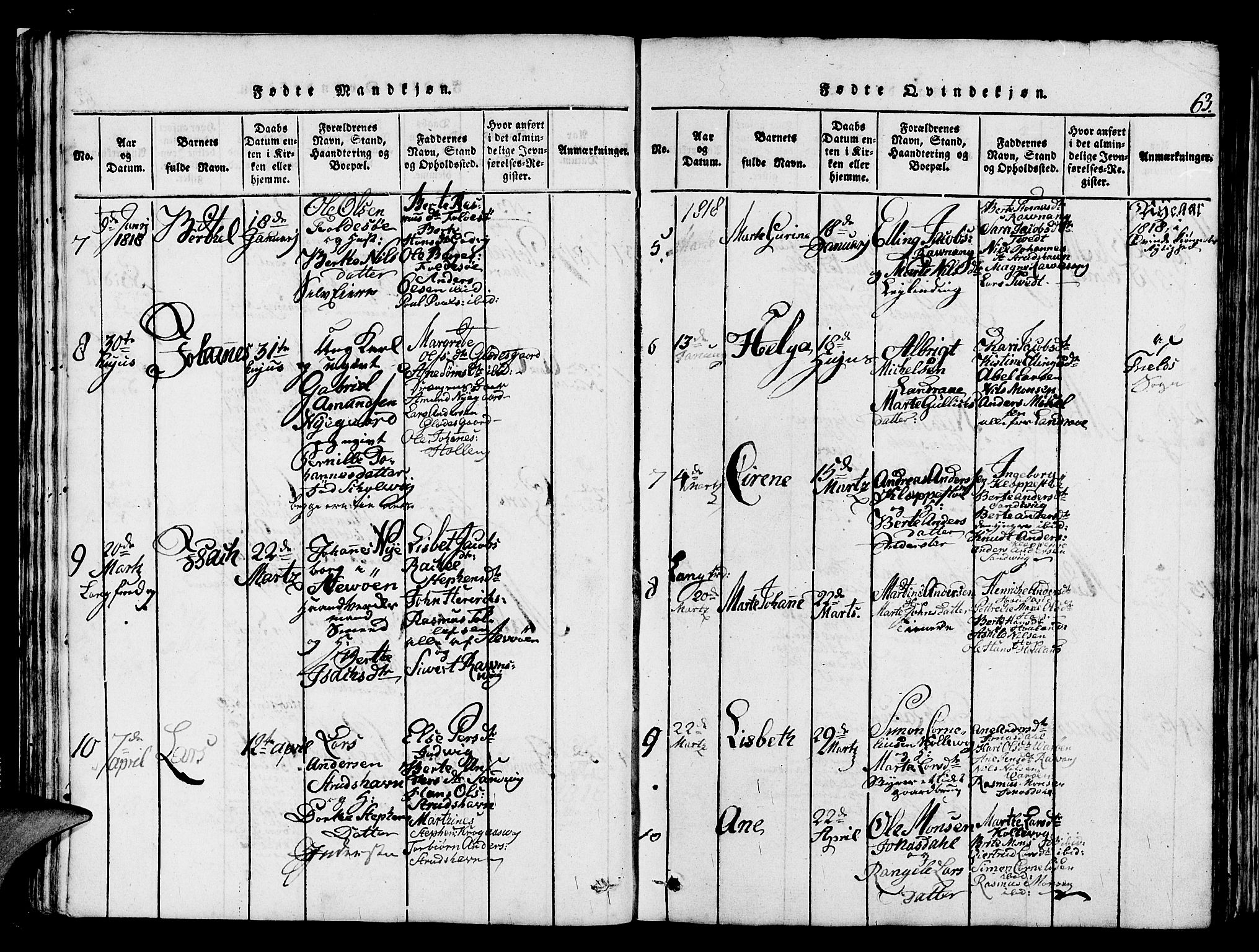 Askøy Sokneprestembete, AV/SAB-A-74101/H/Ha/Haa/Haaa/L0003: Parish register (official) no. A 3, 1815-1825, p. 63