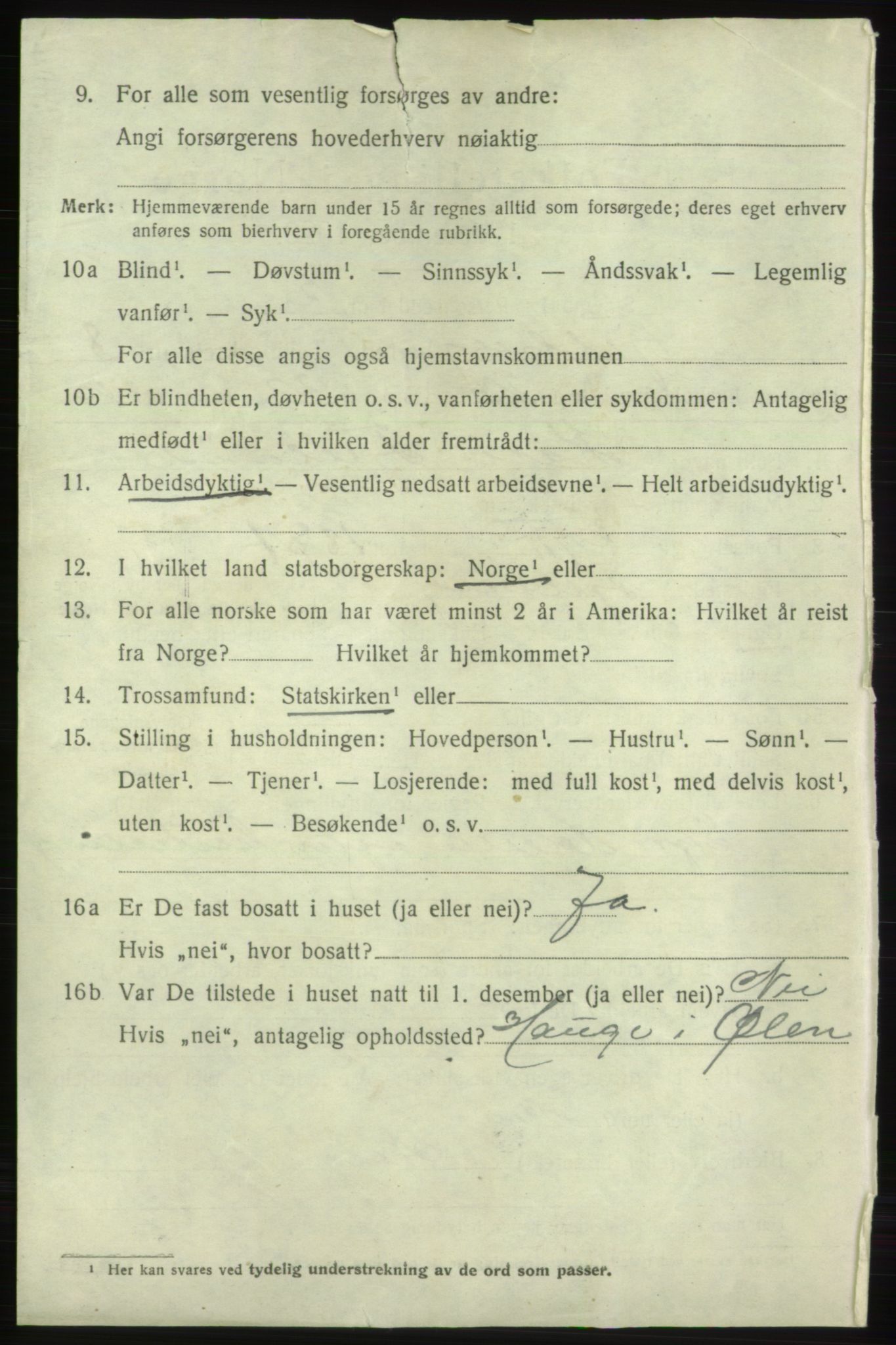 SAB, 1920 census for Fjelberg, 1920, p. 3508