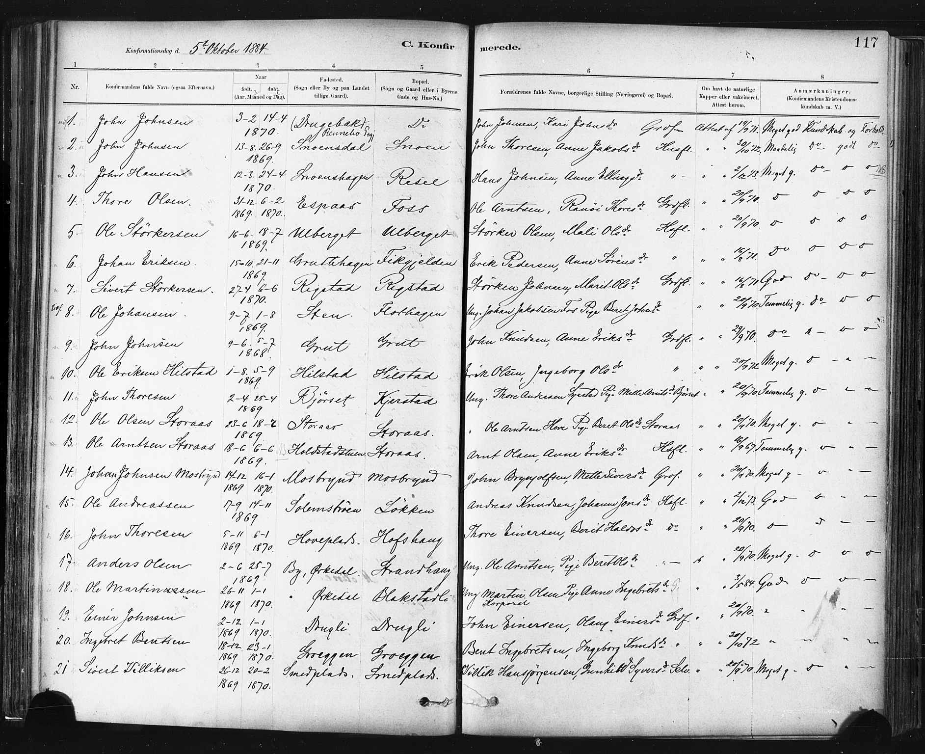 Ministerialprotokoller, klokkerbøker og fødselsregistre - Sør-Trøndelag, AV/SAT-A-1456/672/L0857: Parish register (official) no. 672A09, 1882-1893, p. 117
