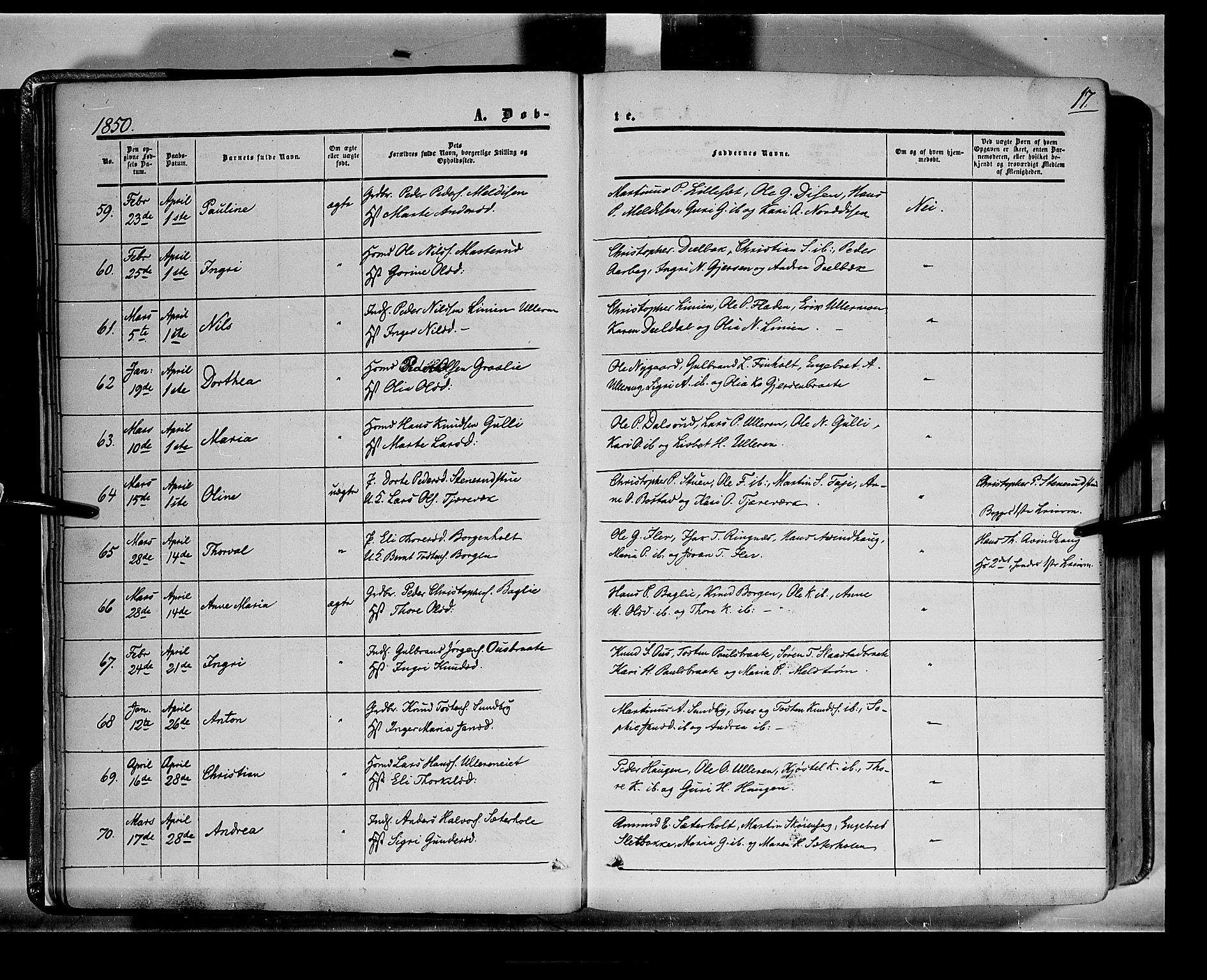 Sør-Odal prestekontor, AV/SAH-PREST-030/H/Ha/Haa/L0001: Parish register (official) no. 1, 1849-1859, p. 17