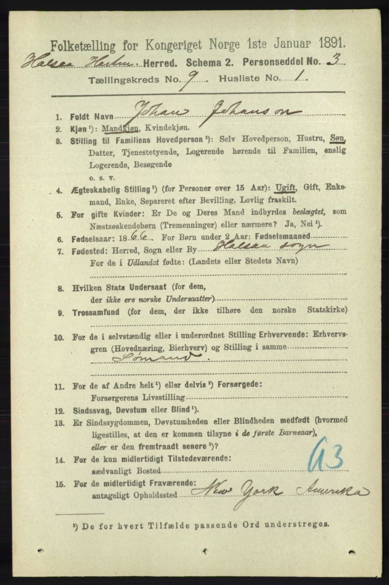 RA, 1891 census for 1019 Halse og Harkmark, 1891, p. 3595