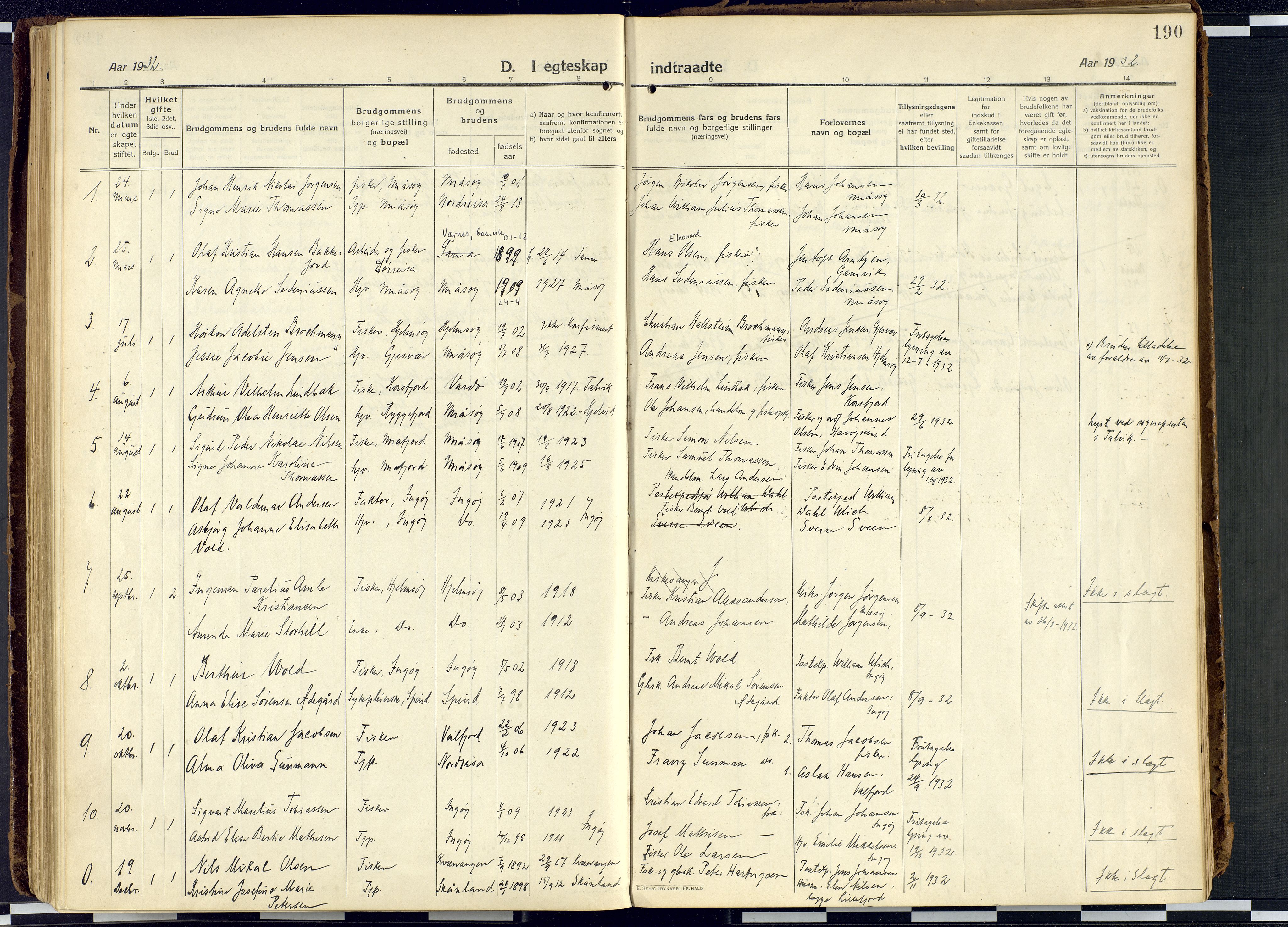 Måsøy sokneprestkontor, AV/SATØ-S-1348/H/Ha/L0010kirke: Parish register (official) no. 10, 1915-1933, p. 190