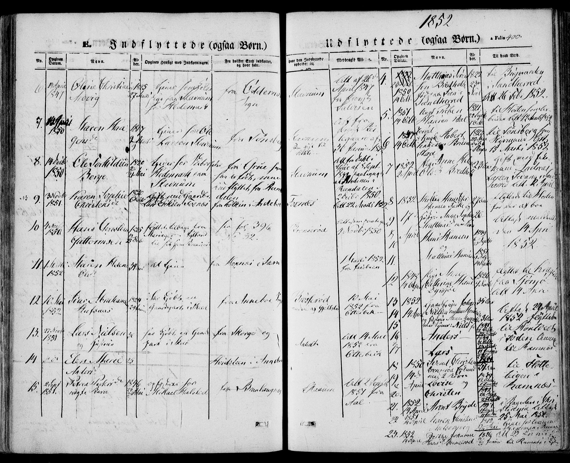 Stokke kirkebøker, AV/SAKO-A-320/F/Fa/L0007: Parish register (official) no. I 7, 1844-1857, p. 400