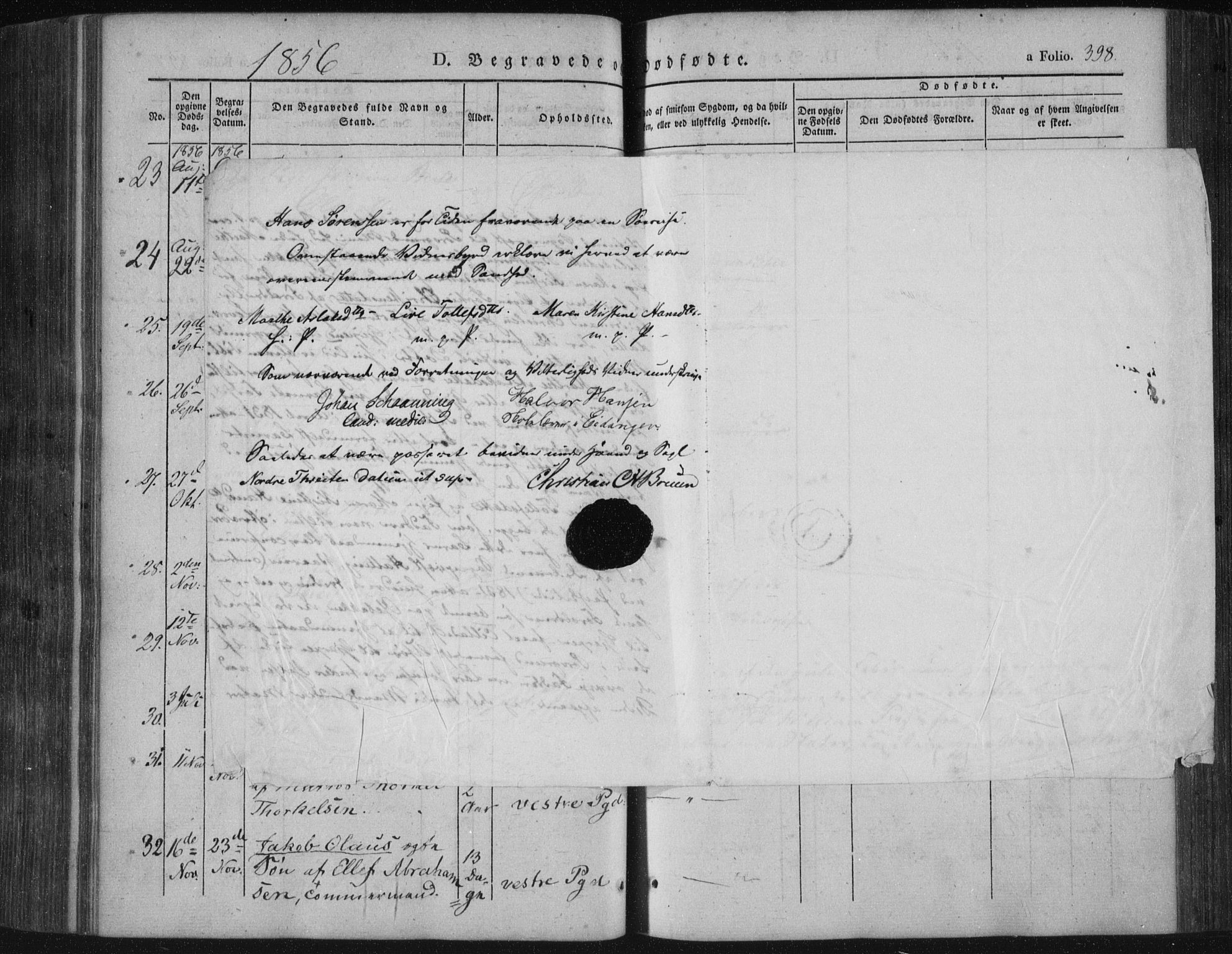 Porsgrunn kirkebøker , AV/SAKO-A-104/F/Fa/L0006: Parish register (official) no. 6, 1841-1857, p. 398