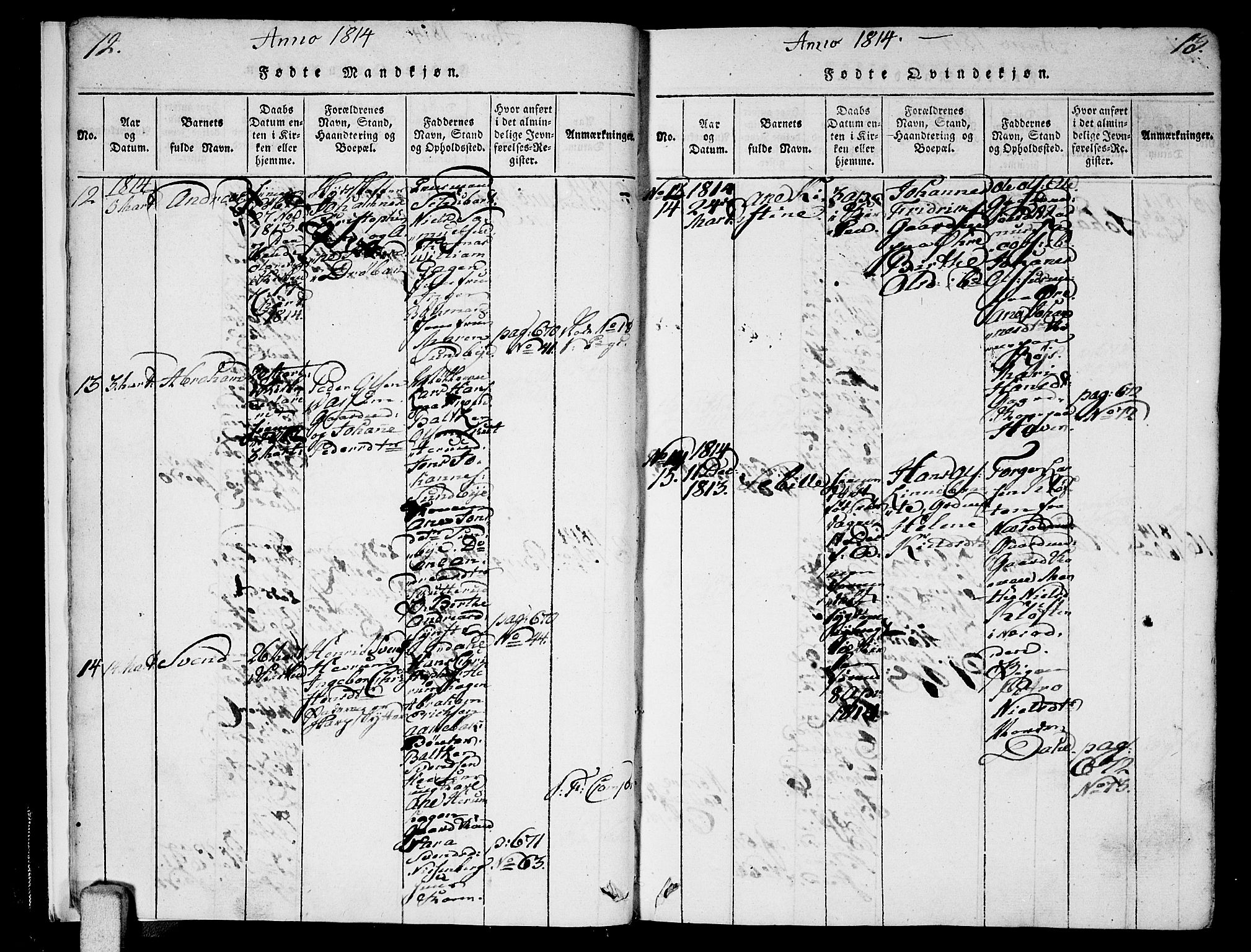 Ås prestekontor Kirkebøker, AV/SAO-A-10894/F/Fa/L0003: Parish register (official) no. I 3, 1814-1818, p. 12-13