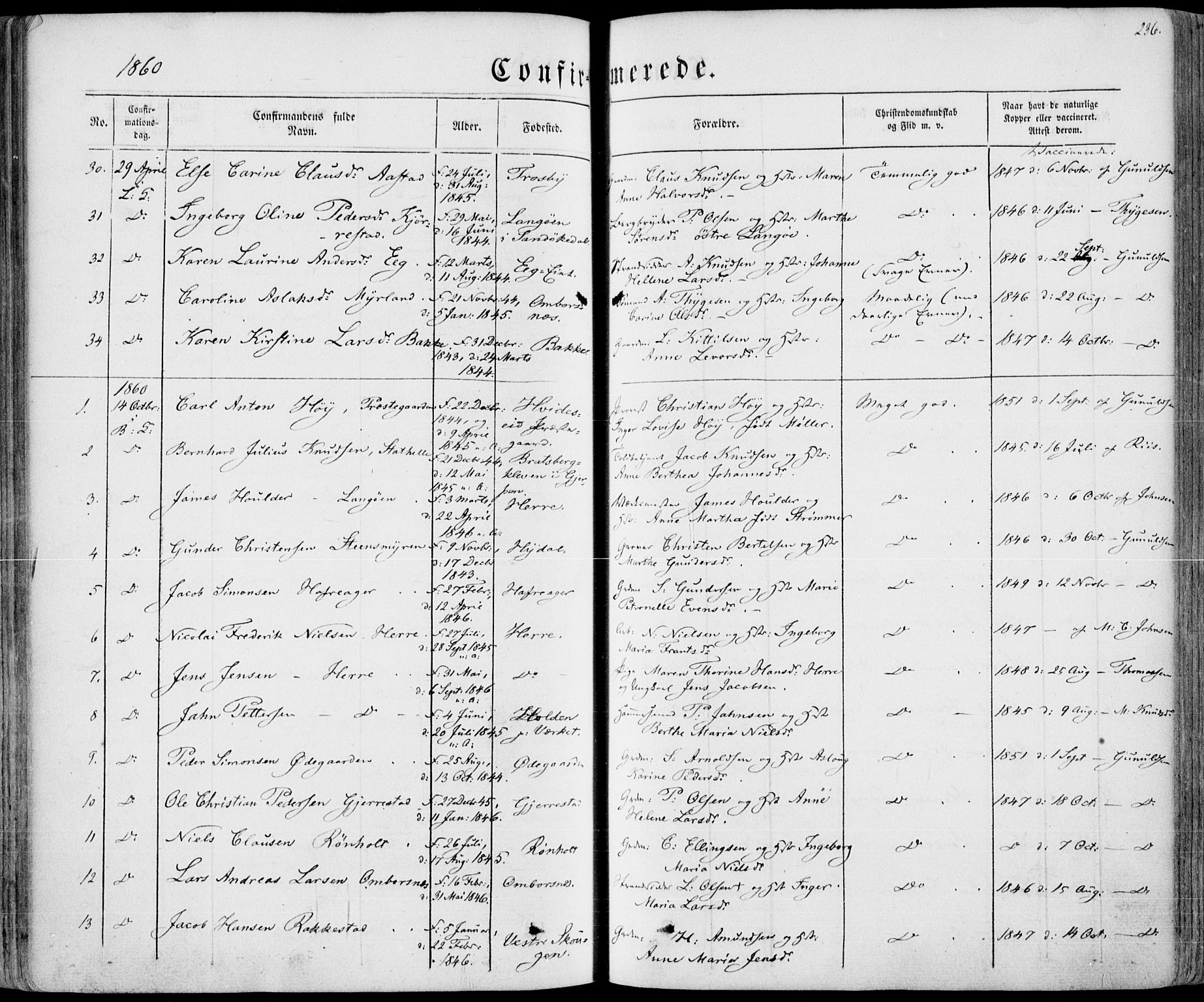 Bamble kirkebøker, SAKO/A-253/F/Fa/L0005: Parish register (official) no. I 5, 1854-1869, p. 236