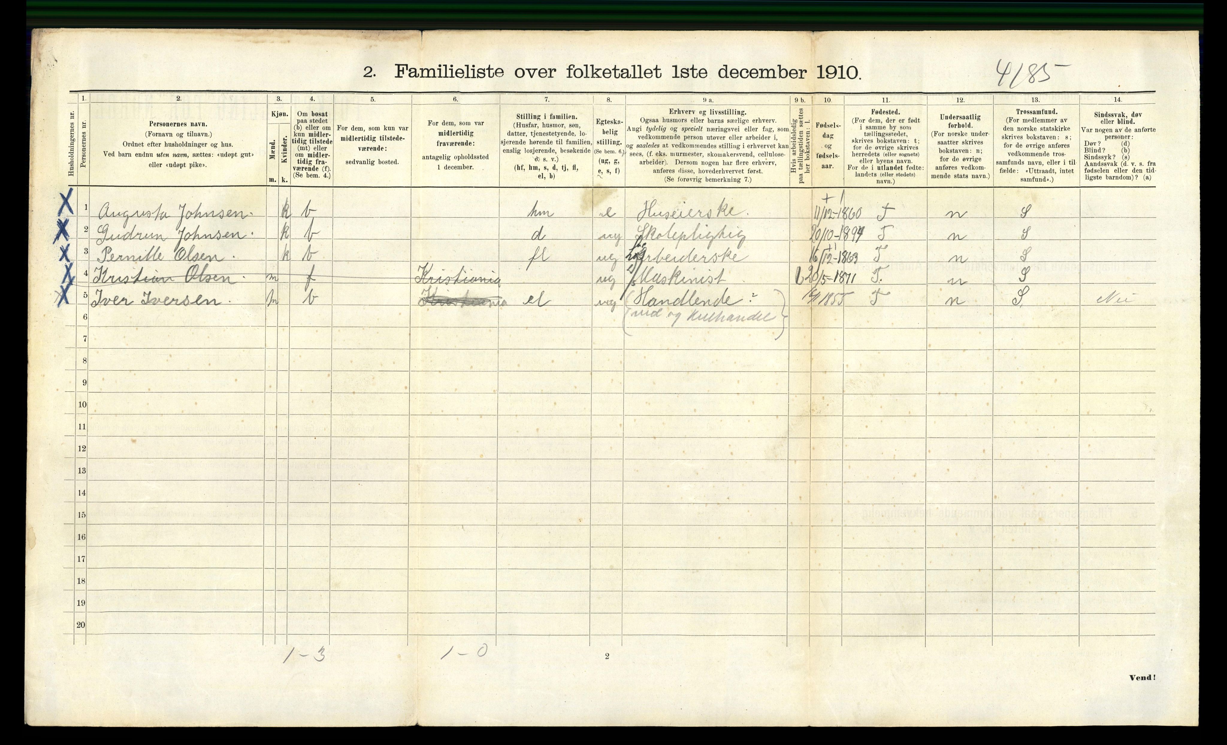 RA, 1910 census for Bergen, 1910, p. 37074