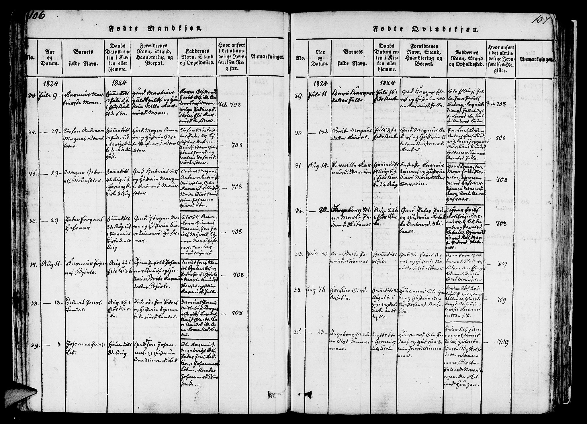 Eid sokneprestembete, AV/SAB-A-82301/H/Haa/Haaa/L0005: Parish register (official) no. A 5, 1816-1830, p. 106-107