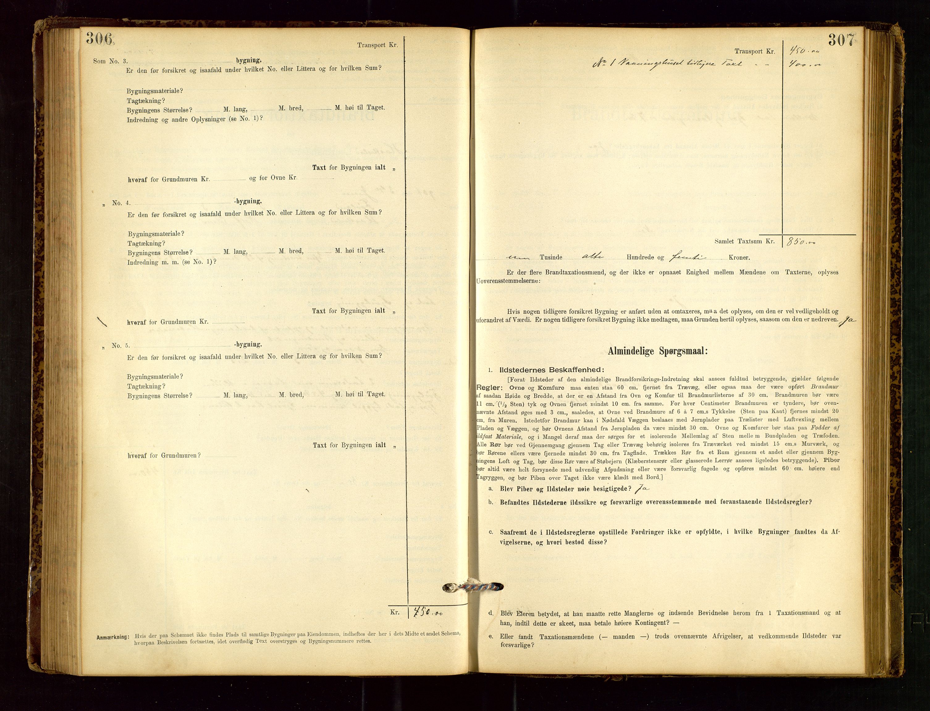 Heskestad lensmannskontor, SAST/A-100304/Gob/L0001: "Brandtaxationsprotokol", 1894-1915, p. 306-307