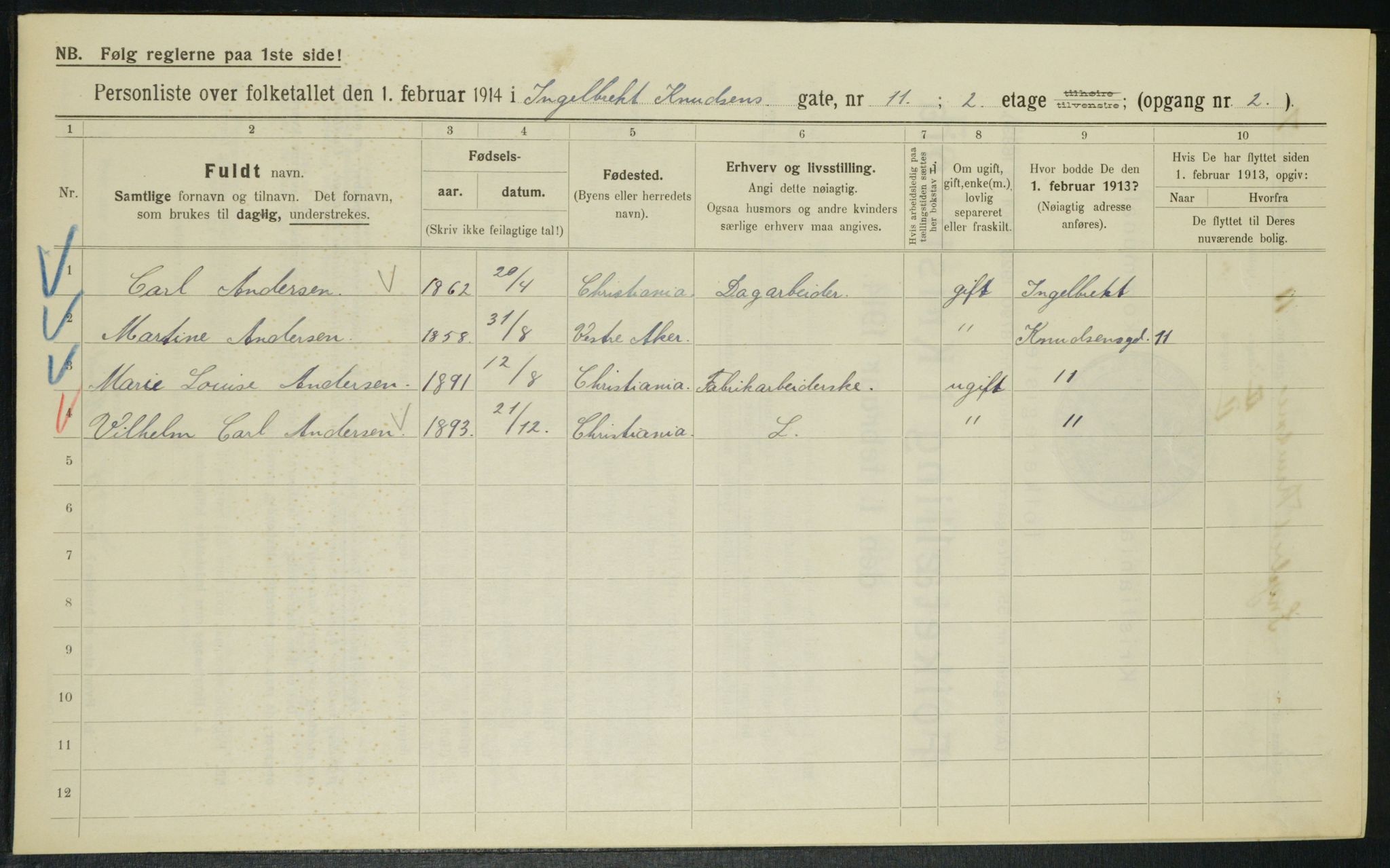 OBA, Municipal Census 1914 for Kristiania, 1914, p. 43922