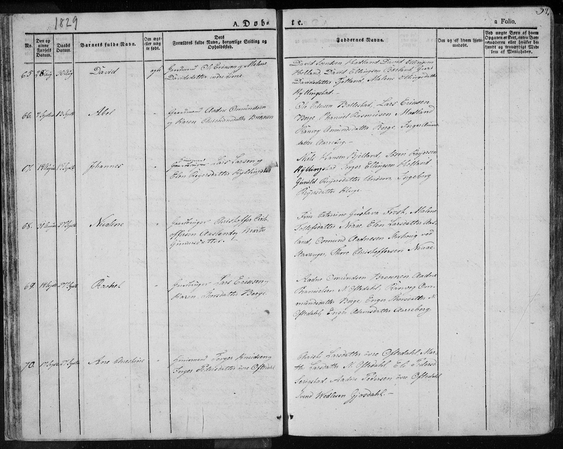 Lye sokneprestkontor, AV/SAST-A-101794/001/30BA/L0004: Parish register (official) no. A 4, 1826-1841, p. 34