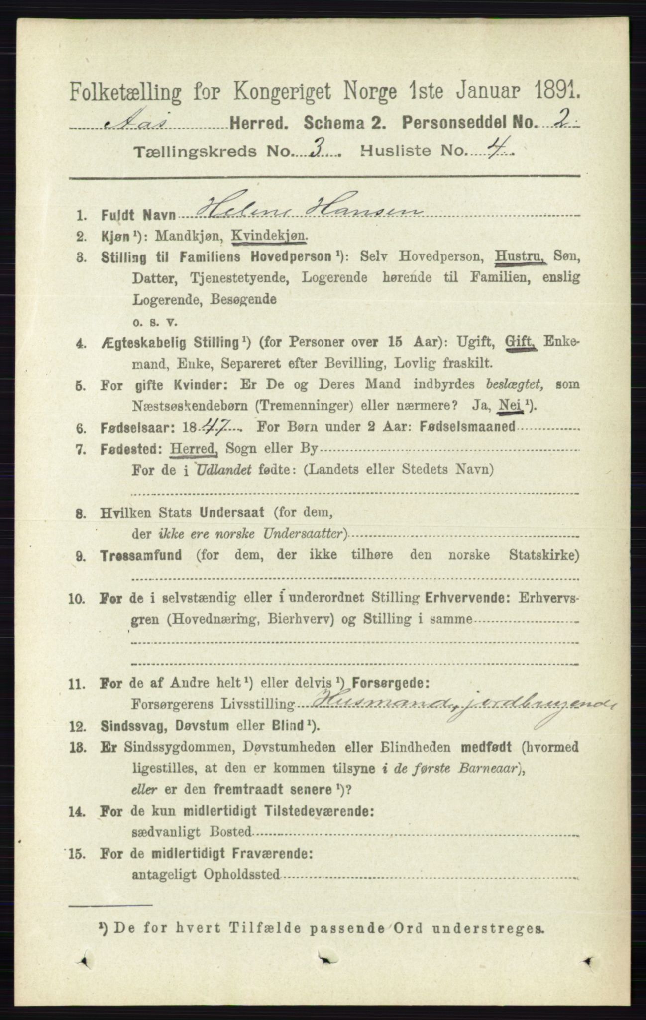 RA, 1891 census for 0214 Ås, 1891, p. 2151