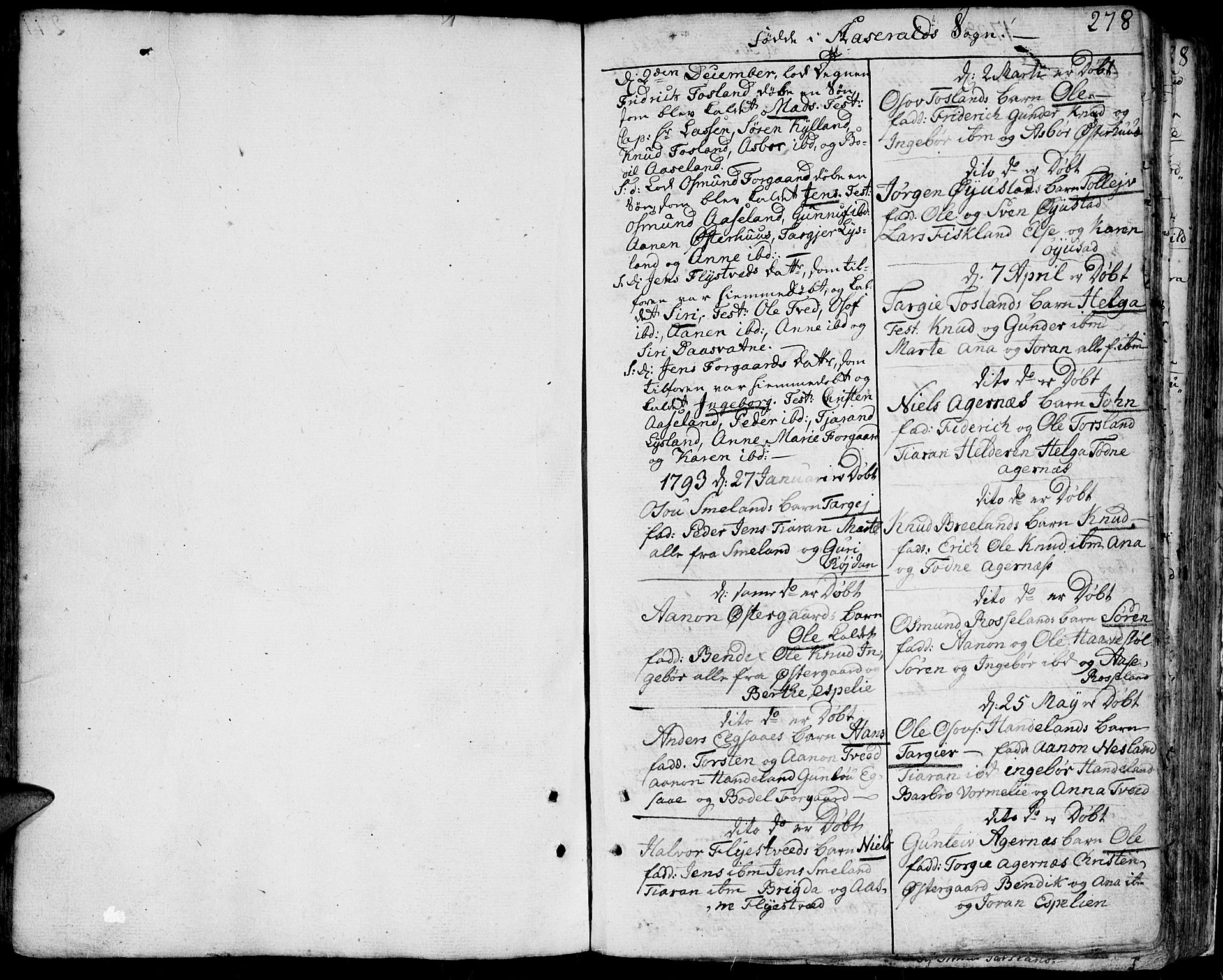 Bjelland sokneprestkontor, SAK/1111-0005/F/Fa/Faa/L0001: Parish register (official) no. A 1 /4, 1793-1815, p. 278