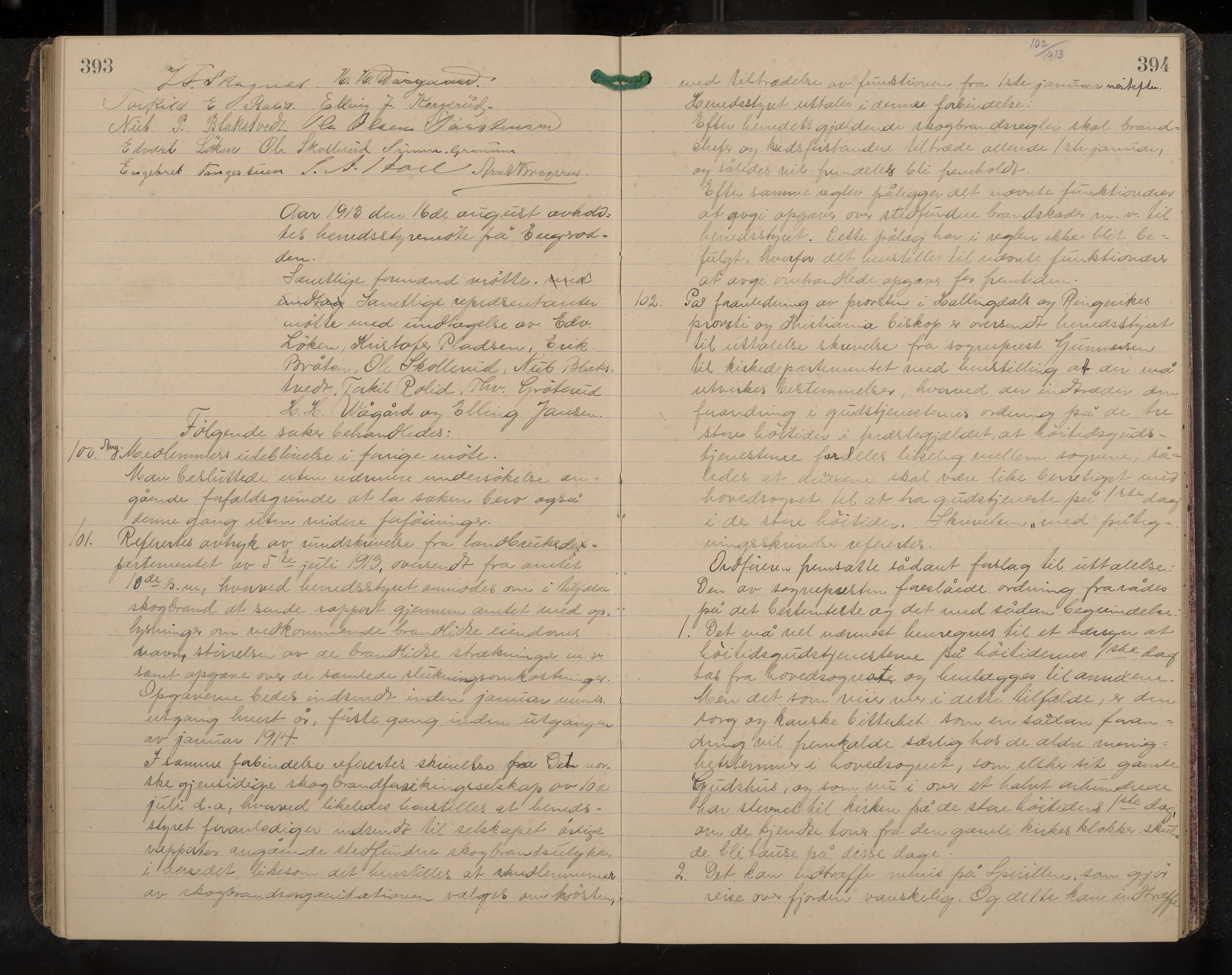 Ådal formannskap og sentraladministrasjon, IKAK/0614021/A/Aa/L0003: Møtebok, 1907-1914, p. 393-394