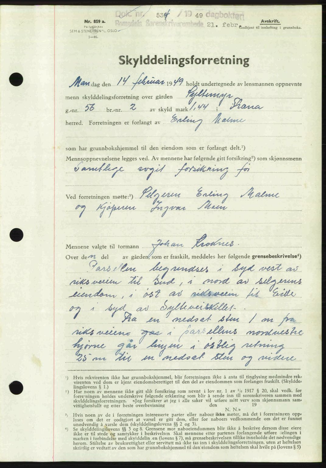 Romsdal sorenskriveri, AV/SAT-A-4149/1/2/2C: Mortgage book no. A28, 1948-1949, Diary no: : 534/1949