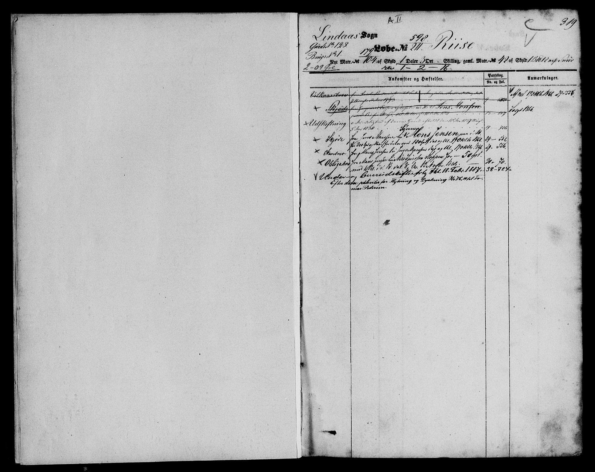 Nordhordland sorenskrivar, SAB/A-2901/1/G/Ga/Gaaa/L0013b: Mortgage register no. II.A.a.13b, 1851-1893, p. 319
