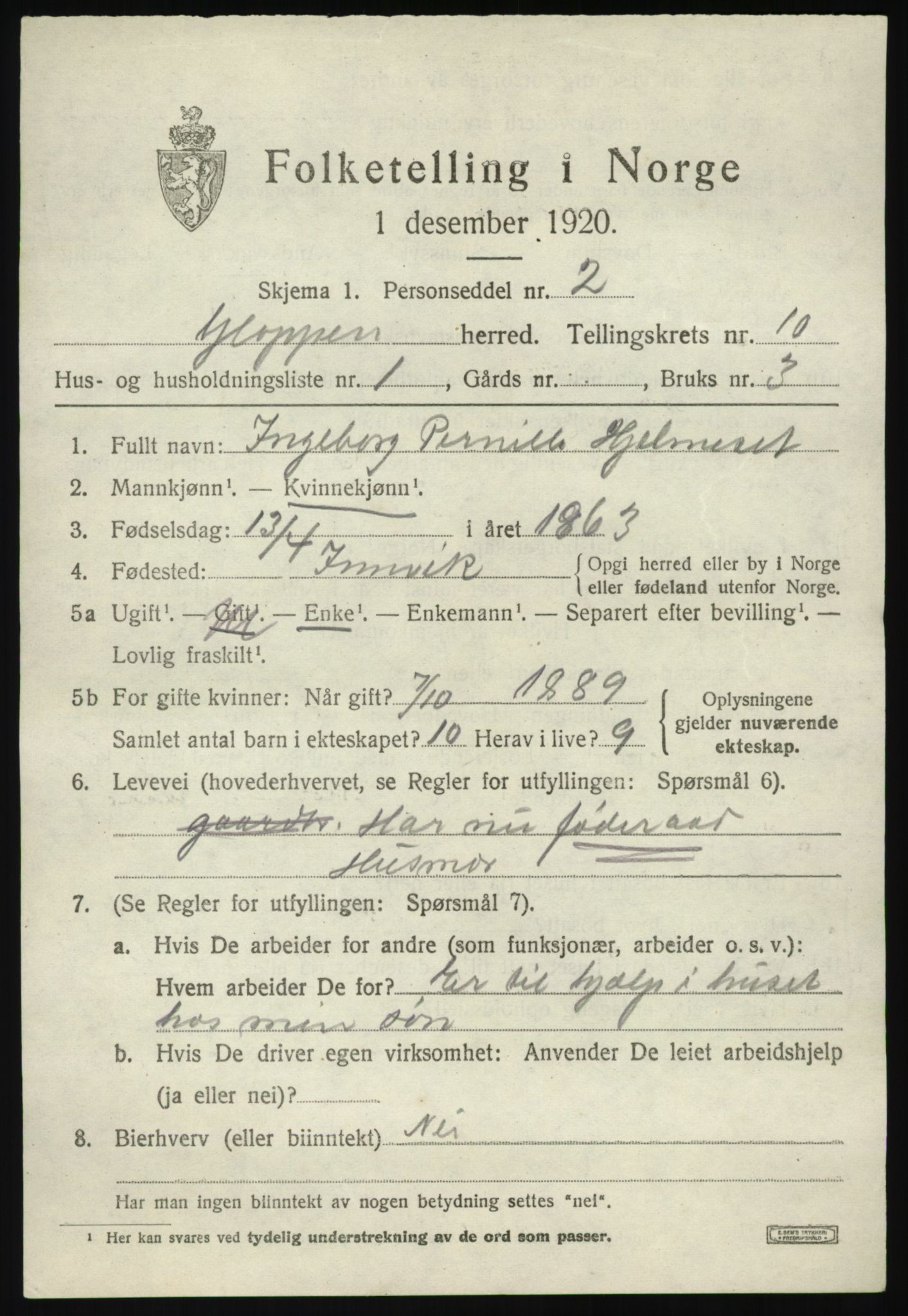 SAB, 1920 census for Gloppen, 1920, p. 5210