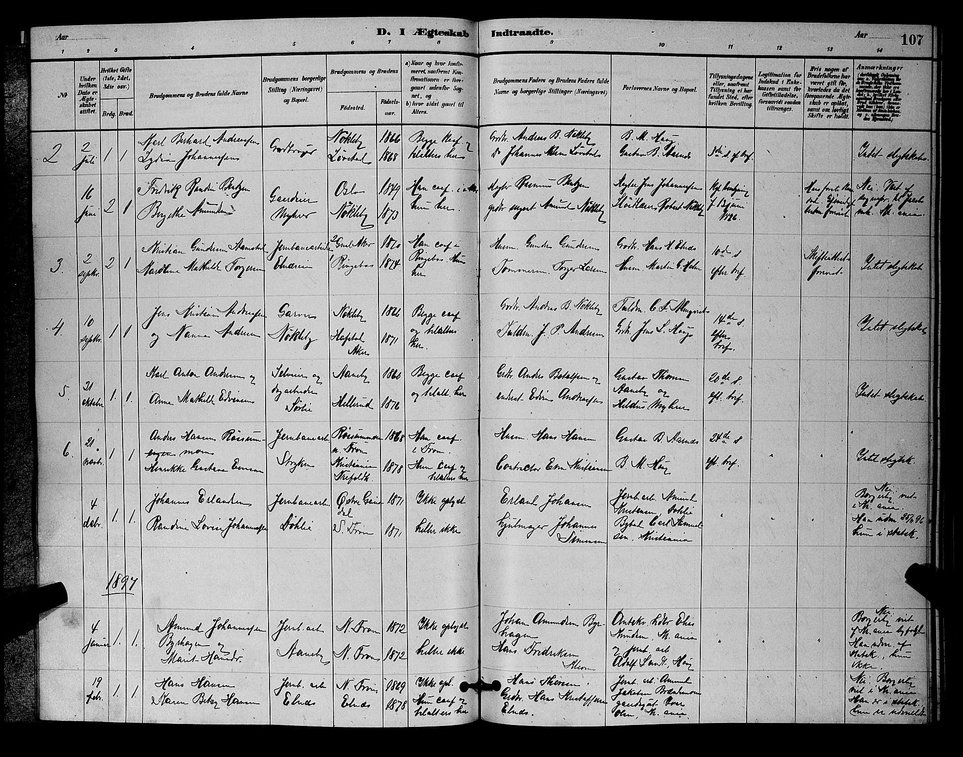 Nittedal prestekontor Kirkebøker, SAO/A-10365a/G/Gb/L0002: Parish register (copy) no. II 2, 1879-1901, p. 107