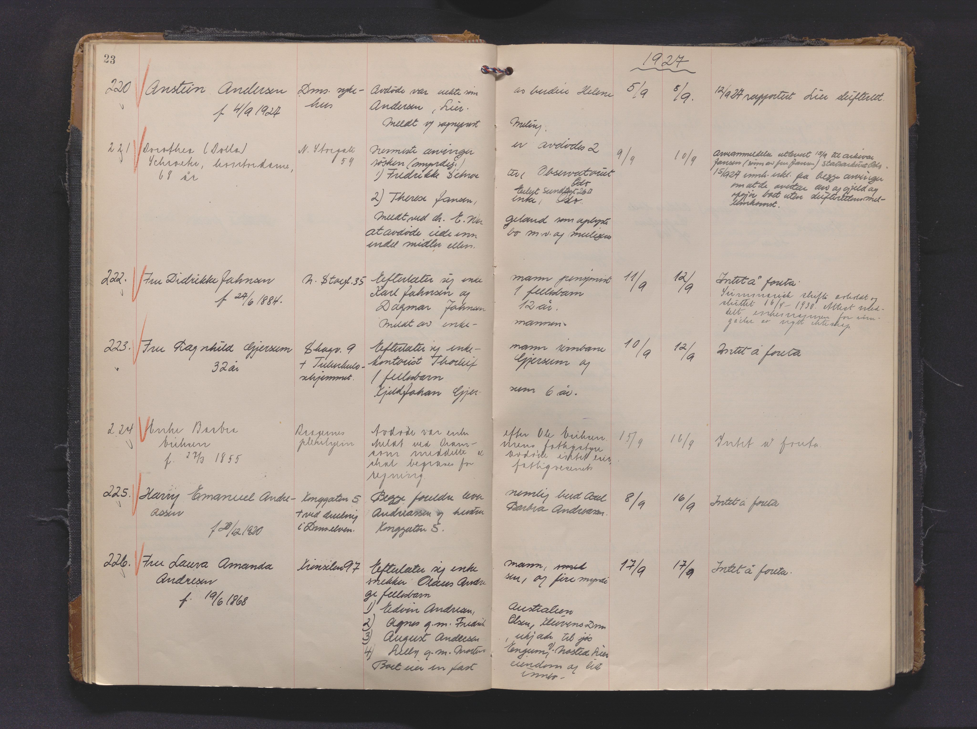 Drammen byfogd, AV/SAKO-A-222/H/Ha/Haa/L0016: Dødsjournal., 1927-1930, p. 23