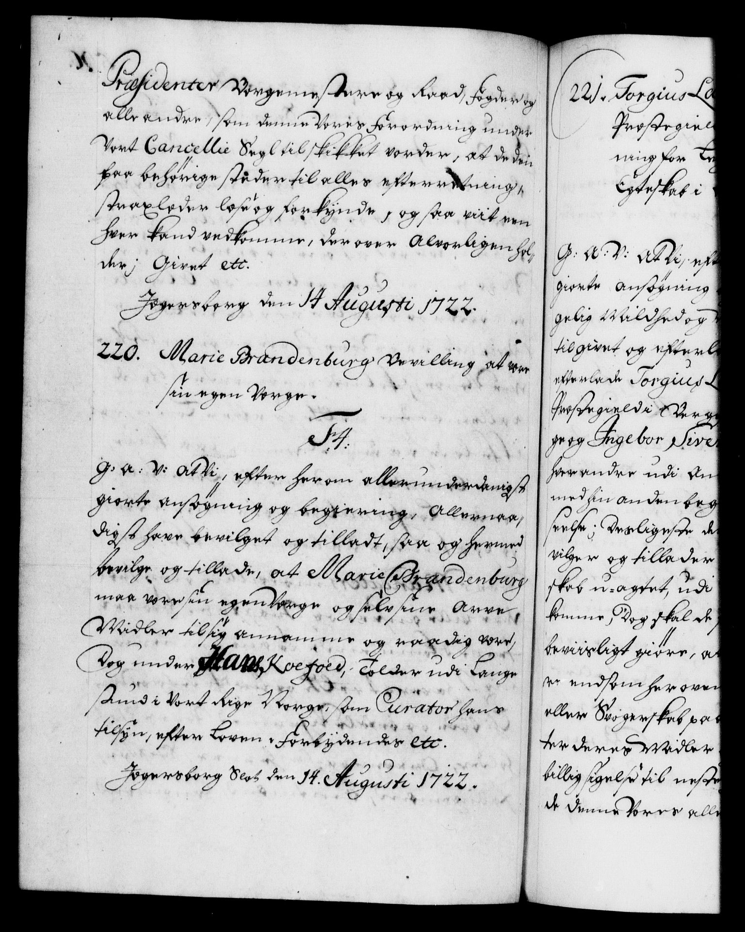 Danske Kanselli 1572-1799, AV/RA-EA-3023/F/Fc/Fca/Fcaa/L0023: Norske registre, 1720-1722, p. 590b