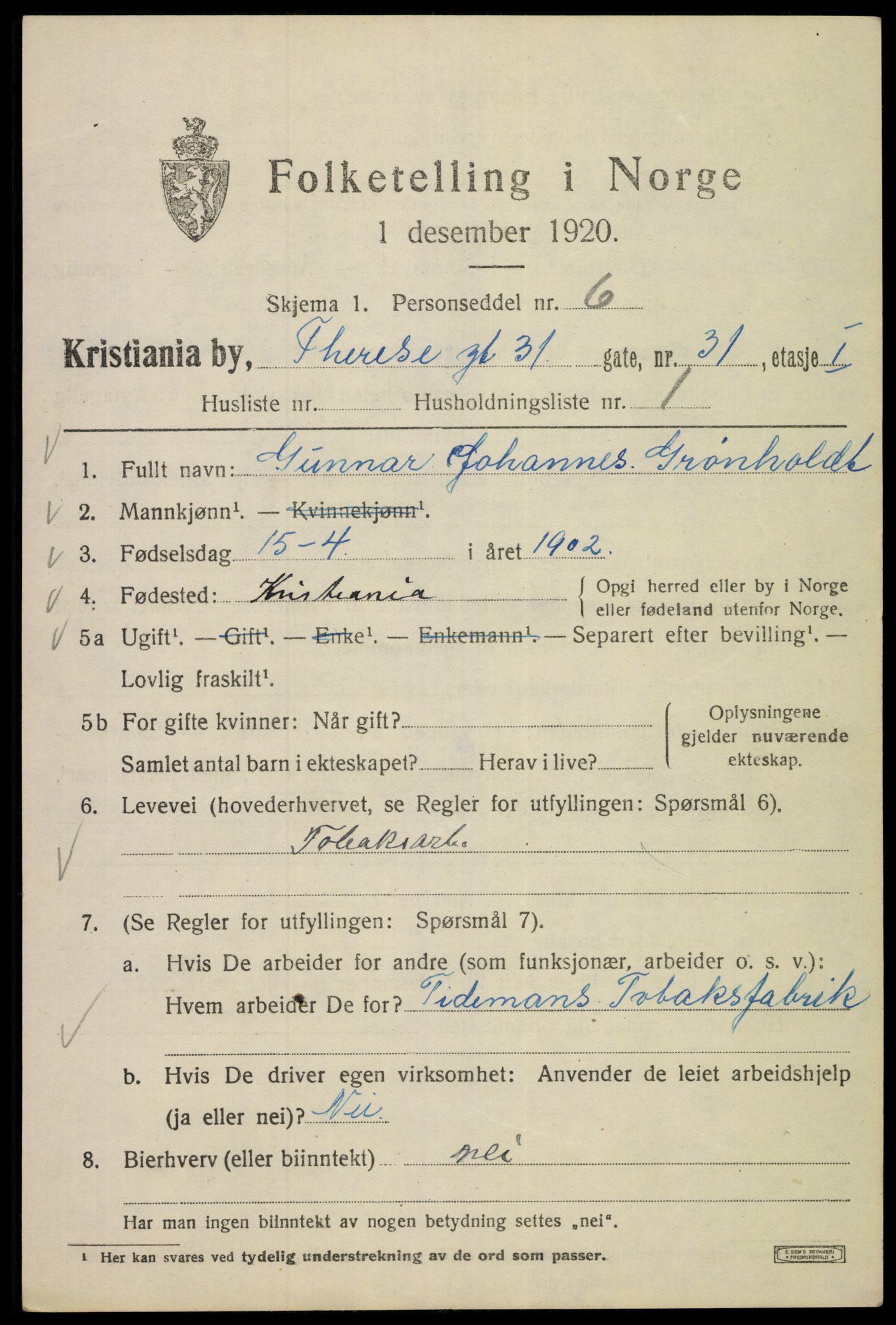 SAO, 1920 census for Kristiania, 1920, p. 569157