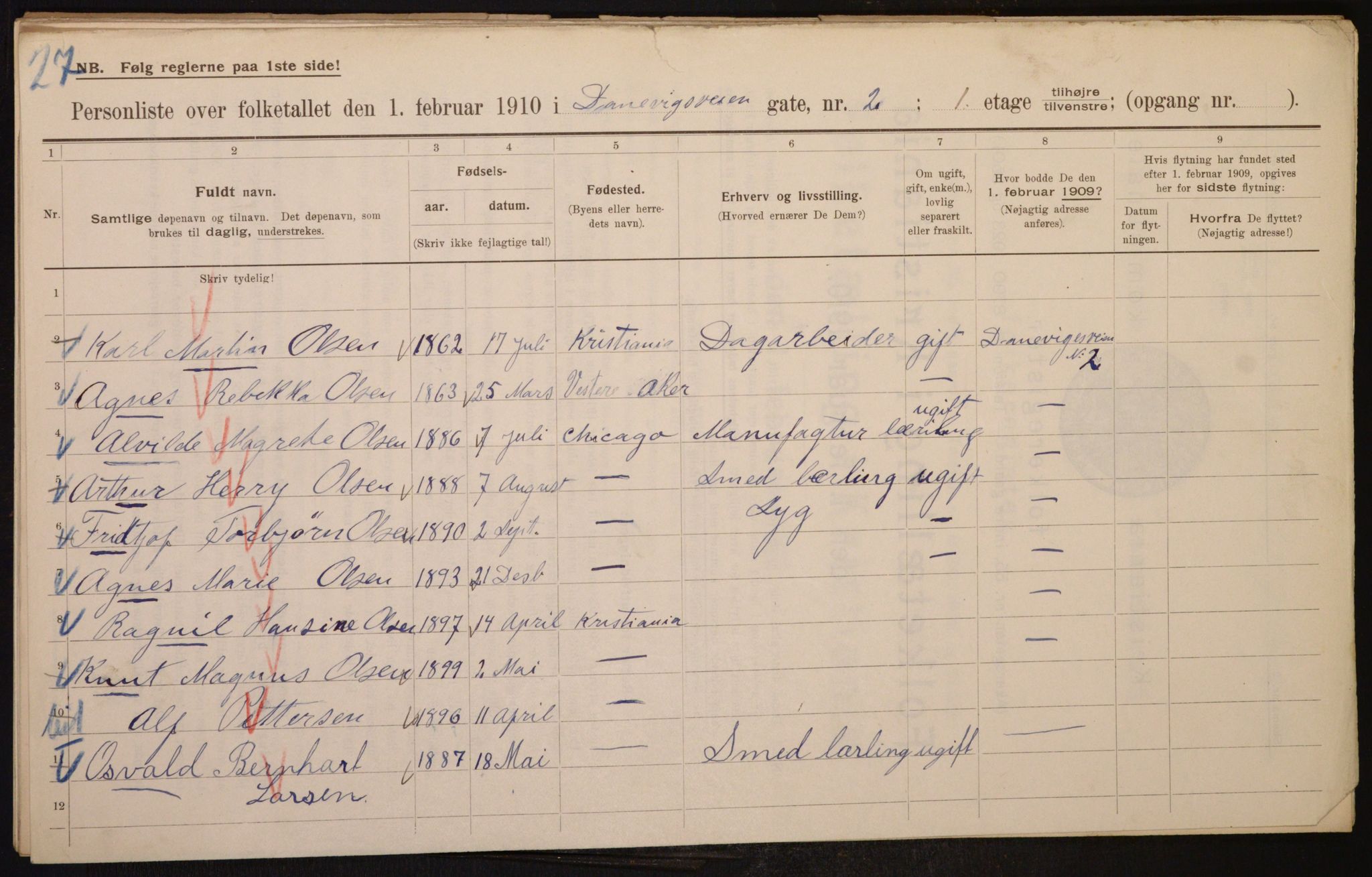 OBA, Municipal Census 1910 for Kristiania, 1910, p. 14436