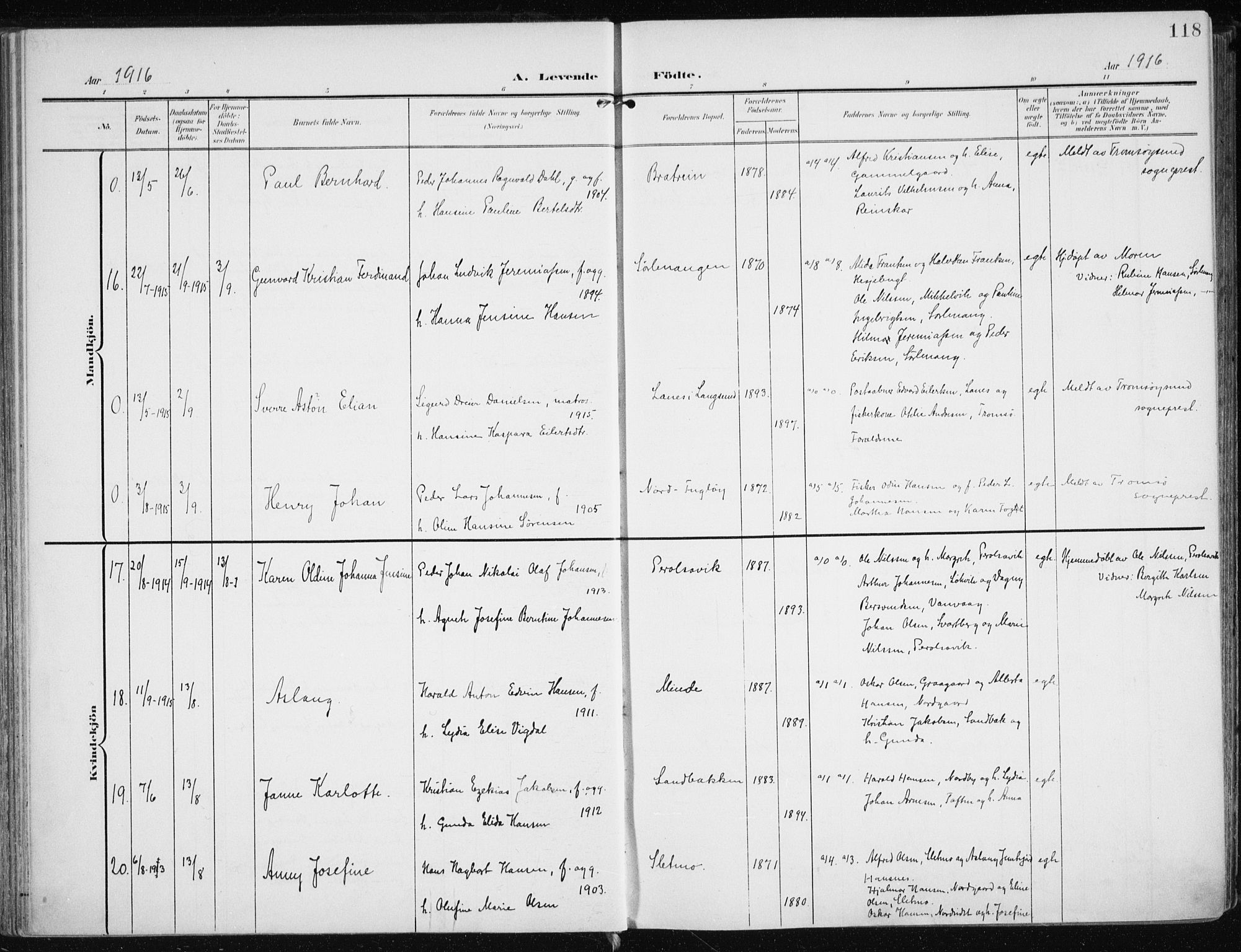 Karlsøy sokneprestembete, AV/SATØ-S-1299/H/Ha/Haa/L0014kirke: Parish register (official) no. 14, 1903-1917, p. 118