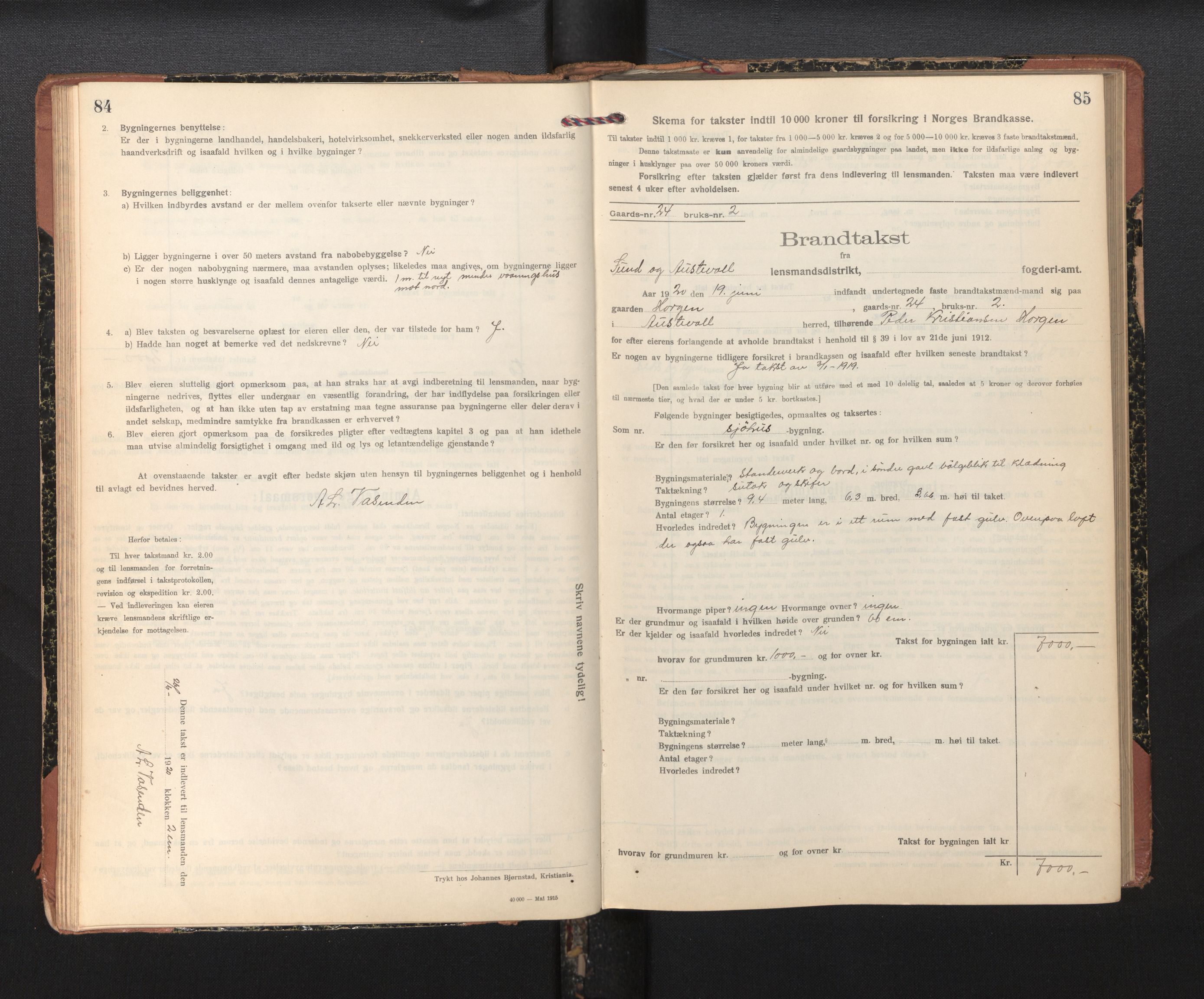 Lensmannen i Sund og Austevoll, SAB/A-35201/0012/L0004: Branntakstprotokoll, skjematakst, 1917-1949, p. 84-85