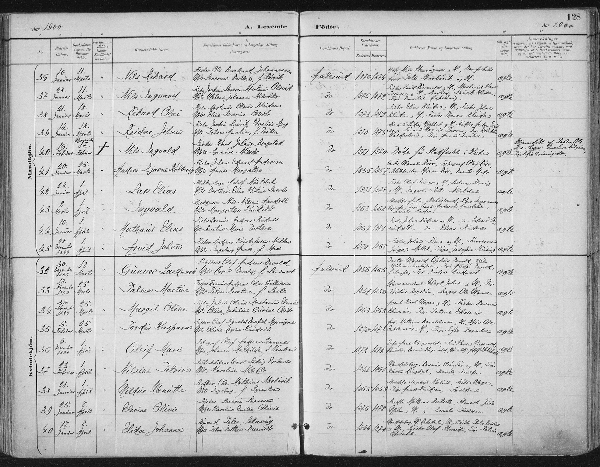 Ministerialprotokoller, klokkerbøker og fødselsregistre - Møre og Romsdal, SAT/A-1454/529/L0456: Parish register (official) no. 529A06, 1894-1906, p. 128