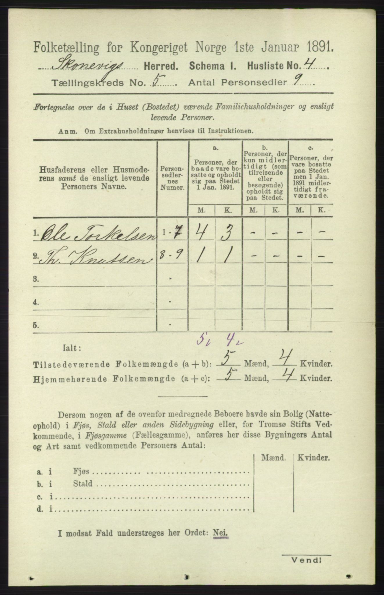 RA, 1891 census for 1212 Skånevik, 1891, p. 1224