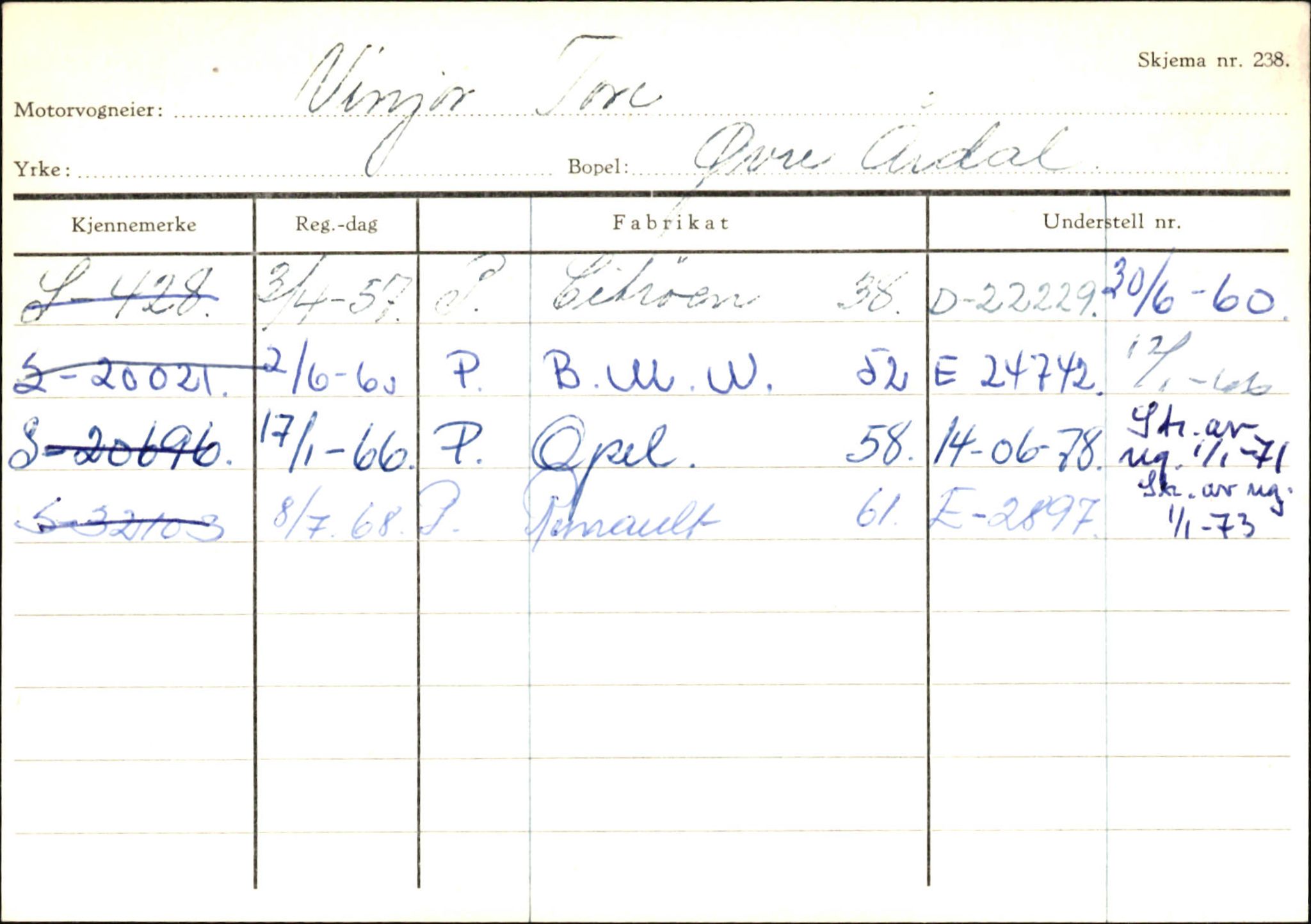 Statens vegvesen, Sogn og Fjordane vegkontor, SAB/A-5301/4/F/L0146: Registerkort Årdal R-Å samt diverse kort, 1945-1975, p. 1244